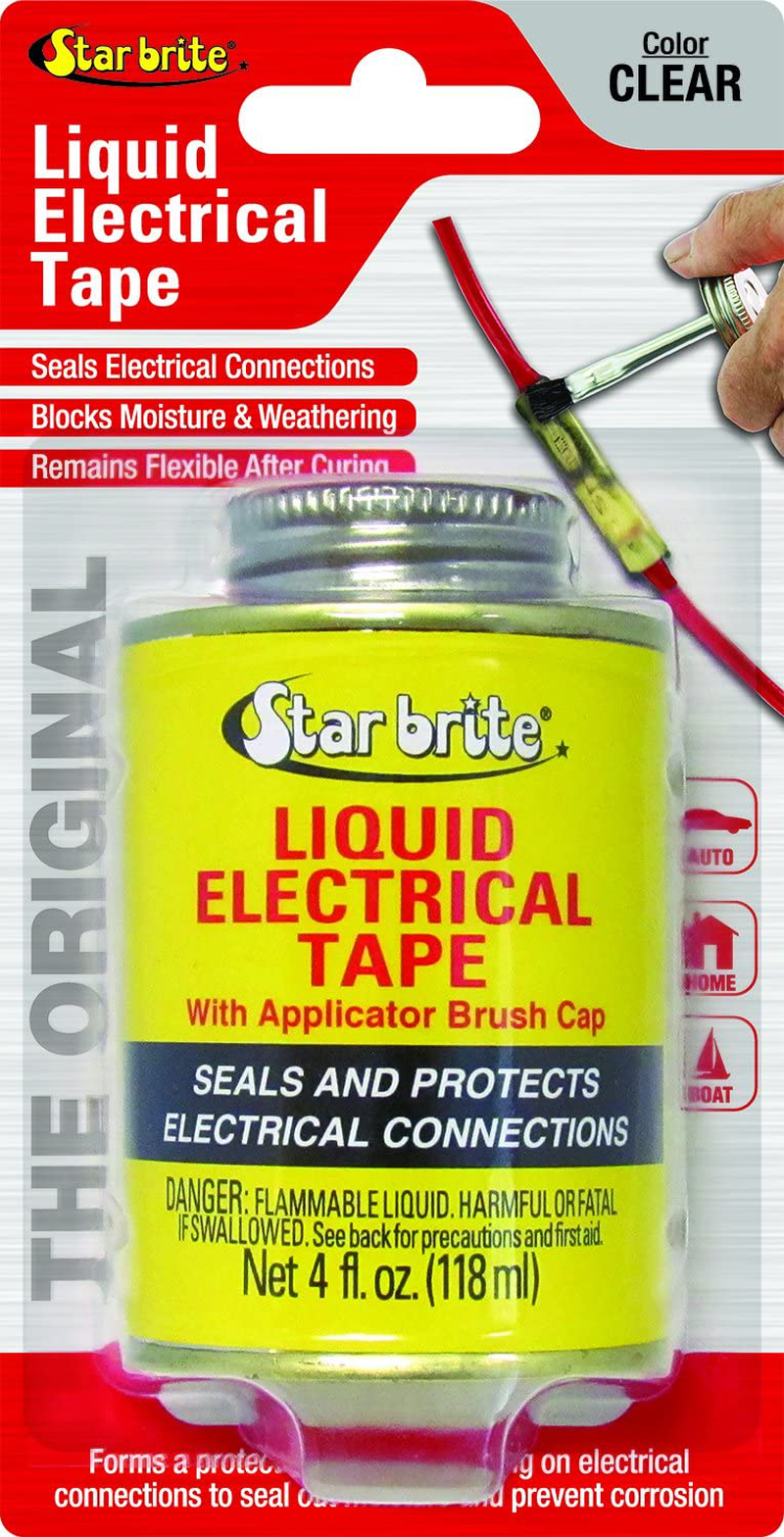 Star Brite Liquid Electrical Tape - 4 Oz Can with Applicator Brush Cap - Protective, Airtight, Waterproof, Flexible, Dielectric Coating - Indoor & Outdoor Use