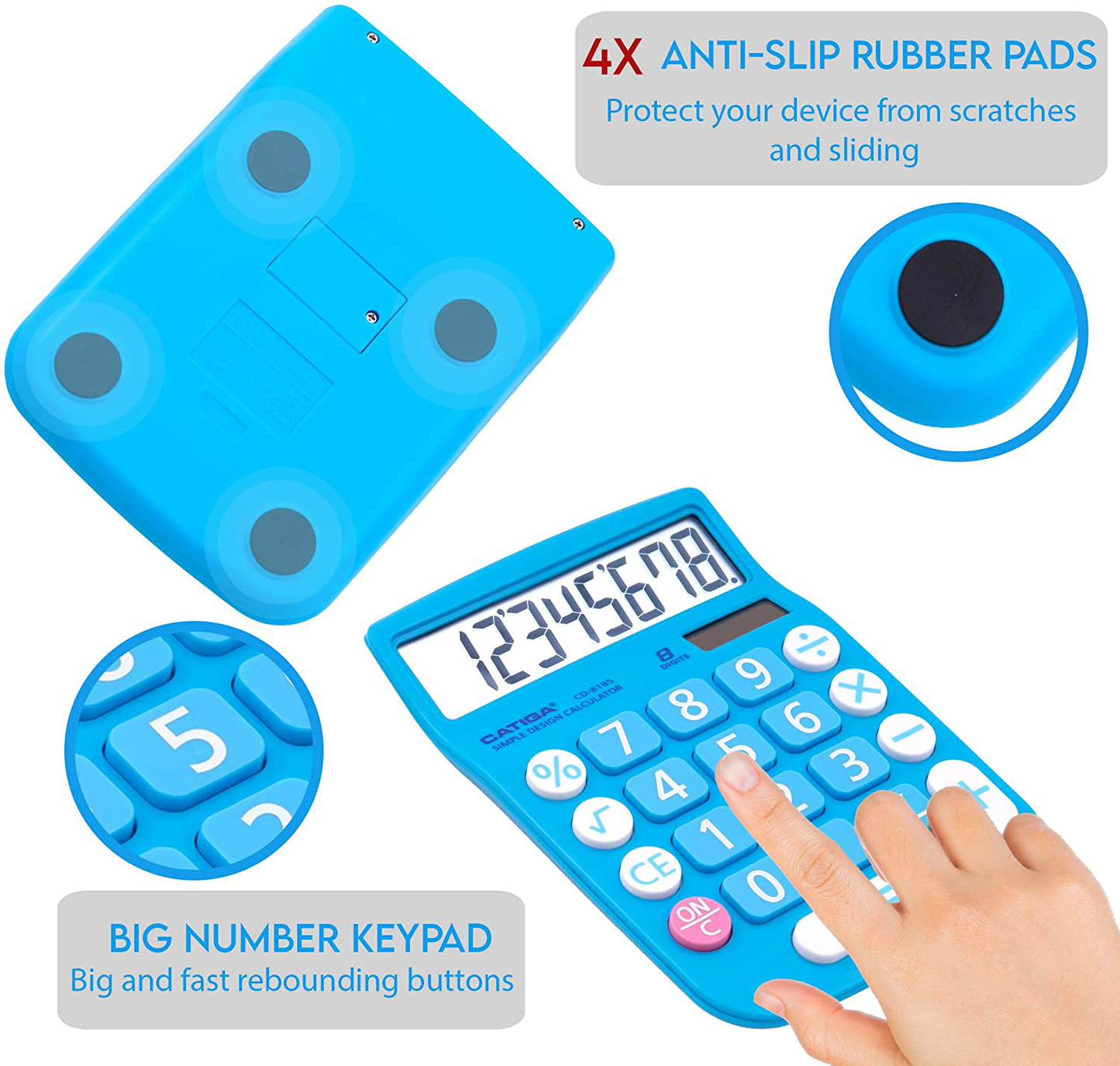 CATIGA CD-8185 Office and Home Style Calculator - 8-Digit LCD Display - Suitable for Desk and On The Move use. (Blue)