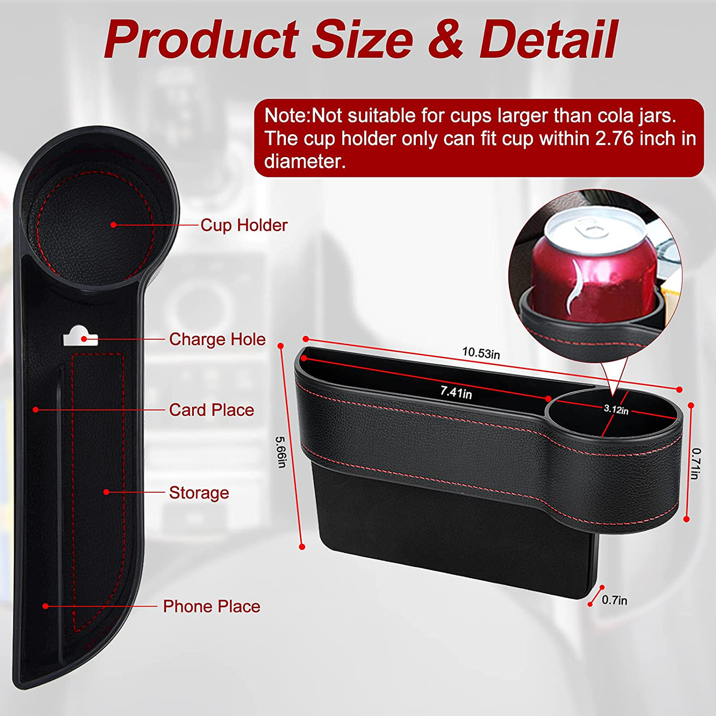 Car Seat Gap Filler Organizer, Automotive Front Seat Storage with Cup Holder, Auto Console Side Extra Storage Boxes