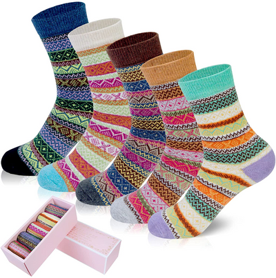 5 Pairs Merino Wool Socks for Women Thick Knit Warm Winter Cozy Boot Socks