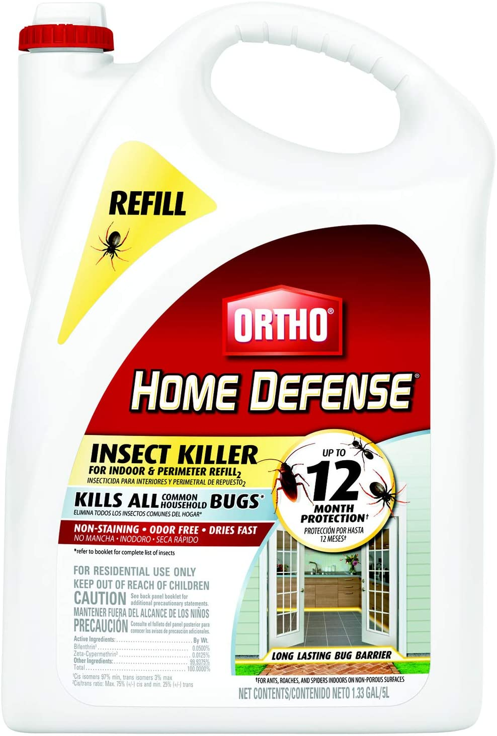 Ortho Home Defense Insect Killer for Indoor & Perimeter2: with Comfort Wand, Kills Ants, Cockroaches, Spiders, Fleas & Ticks, Odor Free, 1.1 Gal.