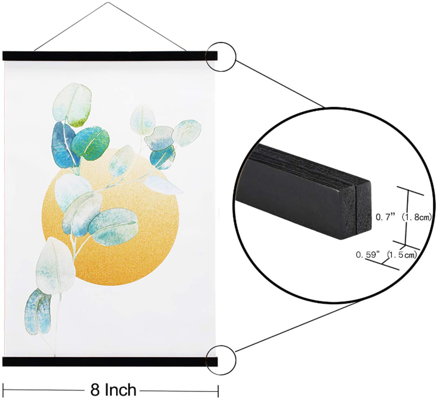 Wood Magnetic Poster Frame Hanger, 9x12 9x11 9x13 Black Magnet Poster Hanger for Posters, Prints, Photos, Pictures, Maps, Scrolls, and Canvas Artwork (Black, 9")