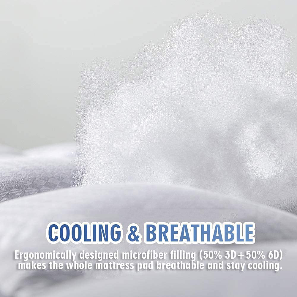 MATBEBY Bedding Quilted Fitted Twin Mattress Pad Cooling Breathable Fluffy Soft Mattress Pad Stretches up to 21 Inch Deep, Twin Size, White, Mattress Topper Mattress Protector