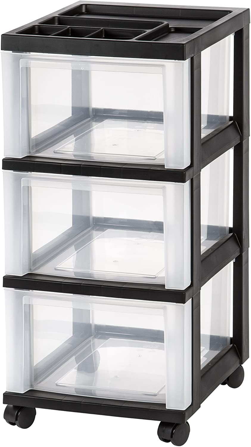 IRIS USA MC Plastic Storage Drawer, Rolling Cart with Organizer Top