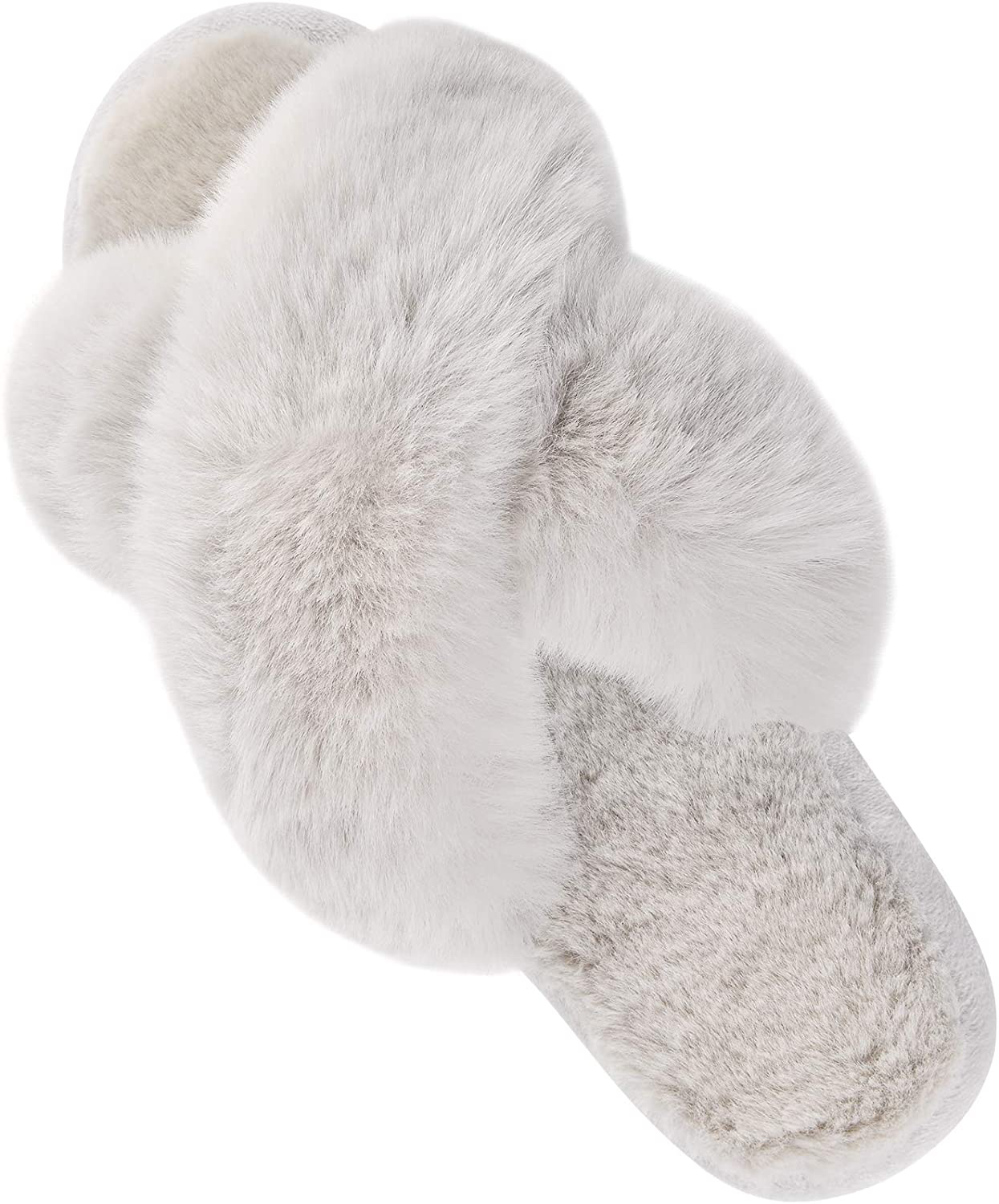 Women'S Cross Band Slippers Soft Plush Furry Cozy Open Toe House Shoes Indoor Outdoor Faux Rabbit Fur Warm Comfy Slip on Breathable