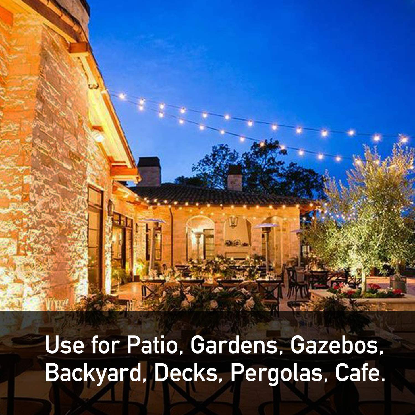 Banord 51FT Outdoor Shatterproof LED String Lights, Waterproof 17 Hanging Sockets with 18 x Dimmable LED Bulb Garden Light String, Waterproof Vintage Patio Lights for Wedding Party