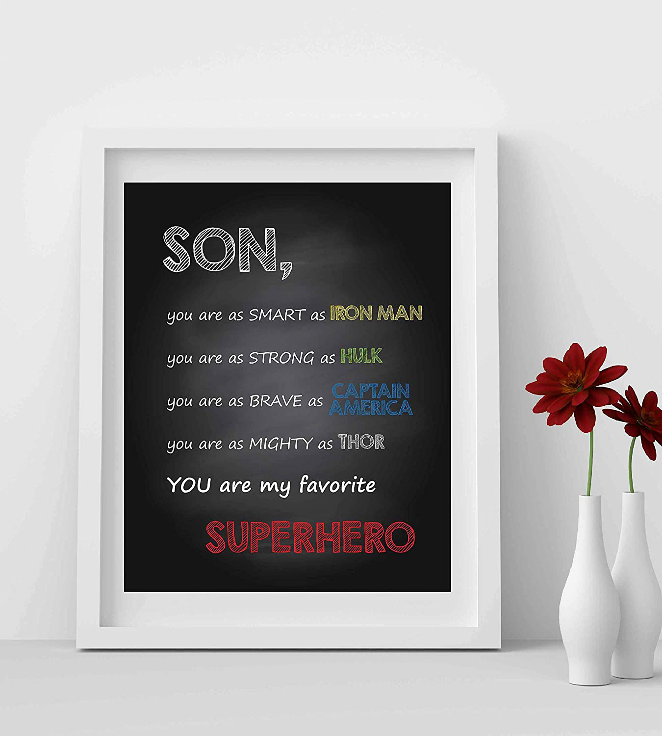 "Son-You Are My Favorite Superhero" Inspirational Wall Art Sign -8 x 10" Artistic Typographic Poster Print-Ready to Frame. Perfect Home-Kids Bedroom-Nursery Decor. Great Decoration for Marvel Fans!