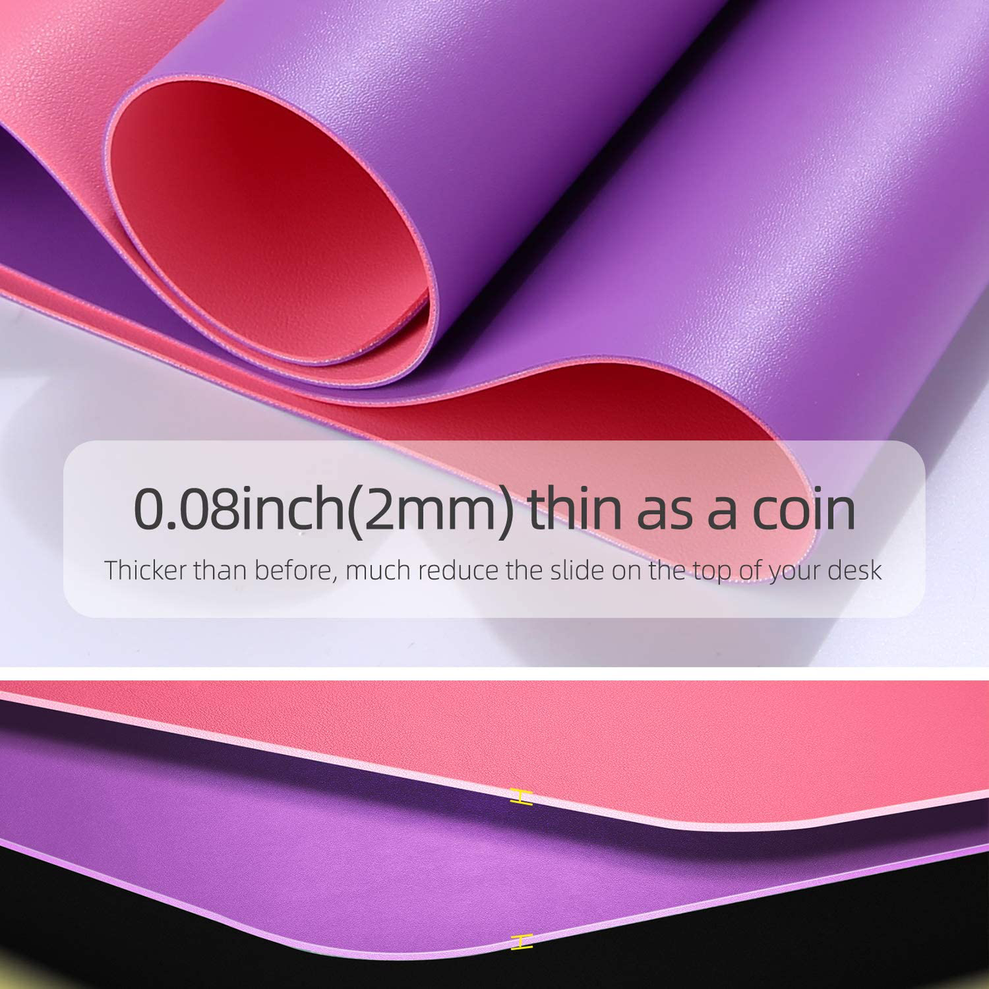 YSAGi Multifunctional Office Desk Pad, 23.6" x 13.7" Ultra Thin Waterproof PU Leather Mouse Pad, Dual Use Desk Writing Mat for Office/Home (23.6" x 13.7", Pink)