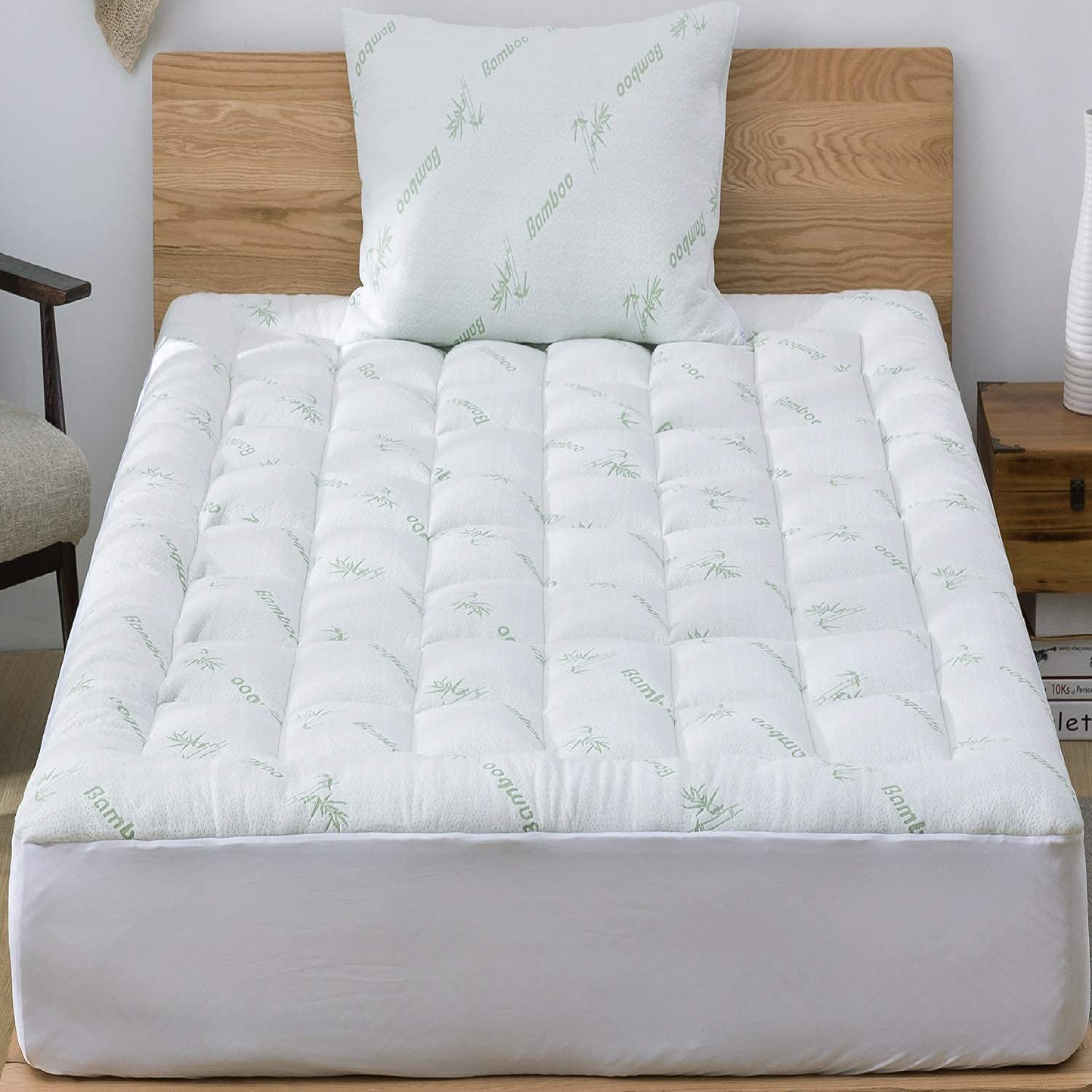 Bamboo Mattress Topper Twin Cooling Breathable Extra Plush Thick Fitted 8-20 Inches Pillow Top Mattress Pad Rayon Cooling Ultra Soft (Bamboo, Twin 39x75 Inches)