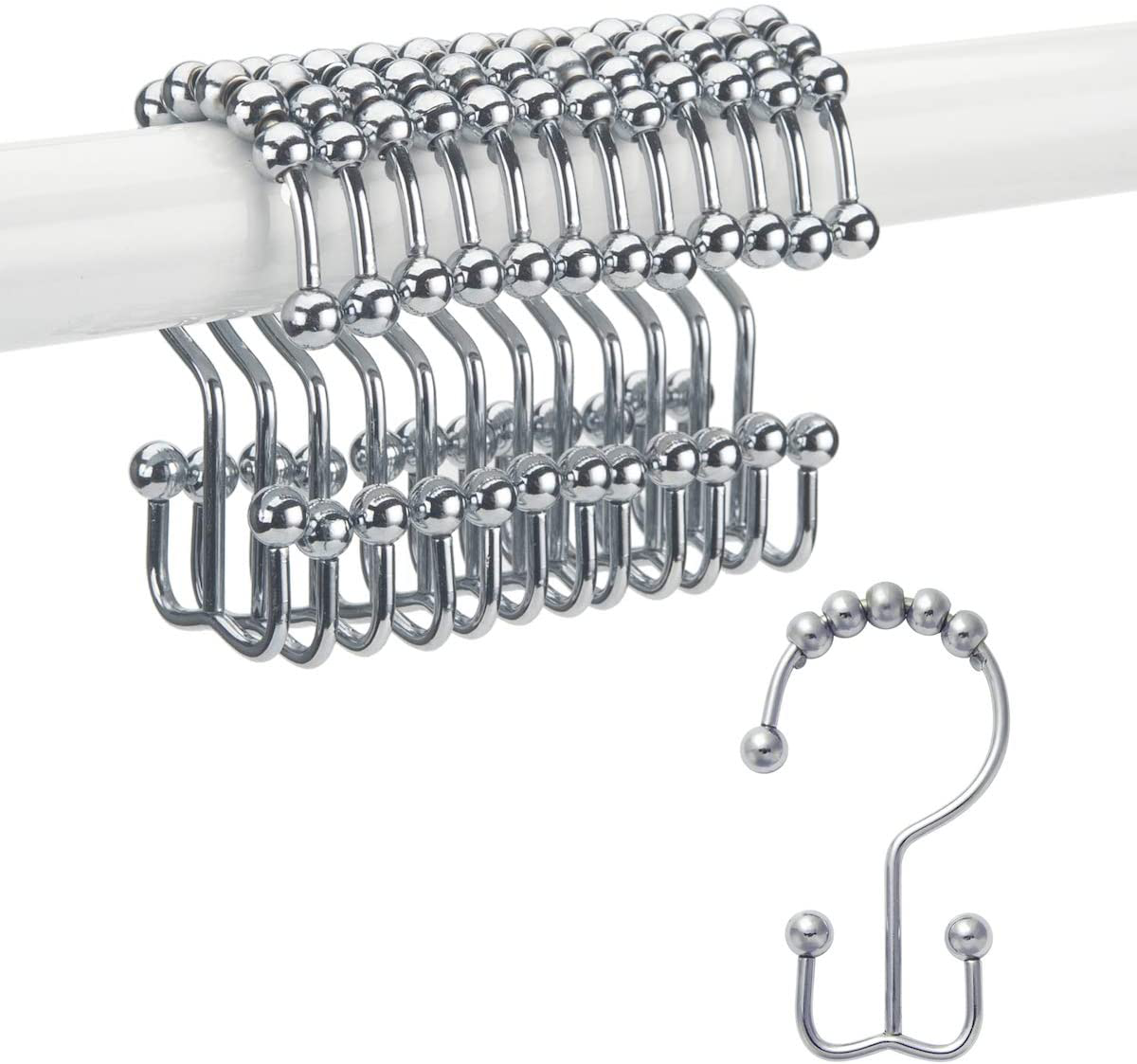 Titanker Shower Curtain Hooks Rings, Rust-Resistant Metal Double Glide Shower Hooks for Bathroom Shower Rods Curtains, Set of 12 Hooks