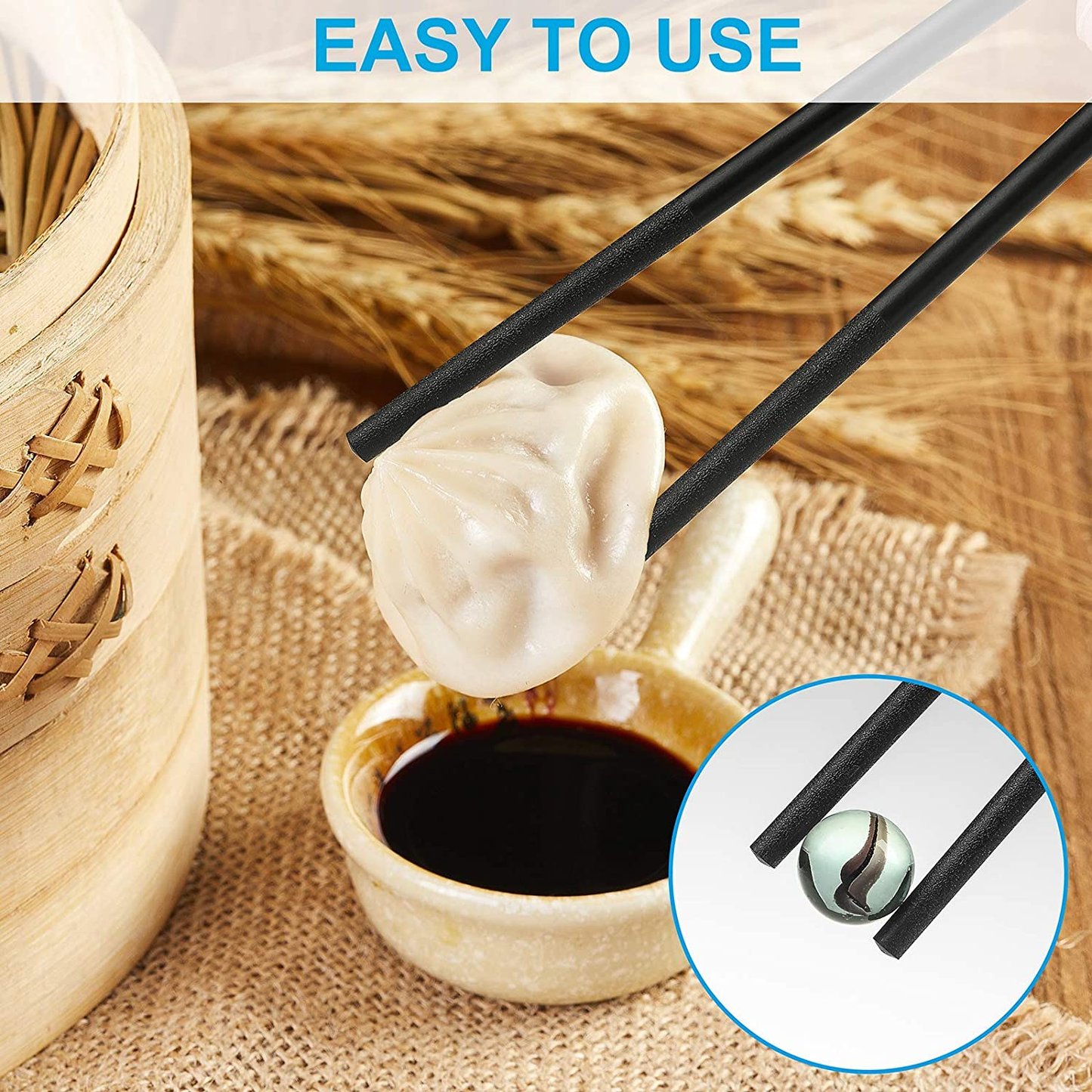 10 Pairs Fiberglass Chopsticks Family Set, ONEHERE Reusable Chinese, Japanese, Korean Chop Sticks, Dishwasher Safe, Non-Slip, for Sushi, Noodles, Food, Hotpot& Cooking, 10.63 Inches, Classic Black