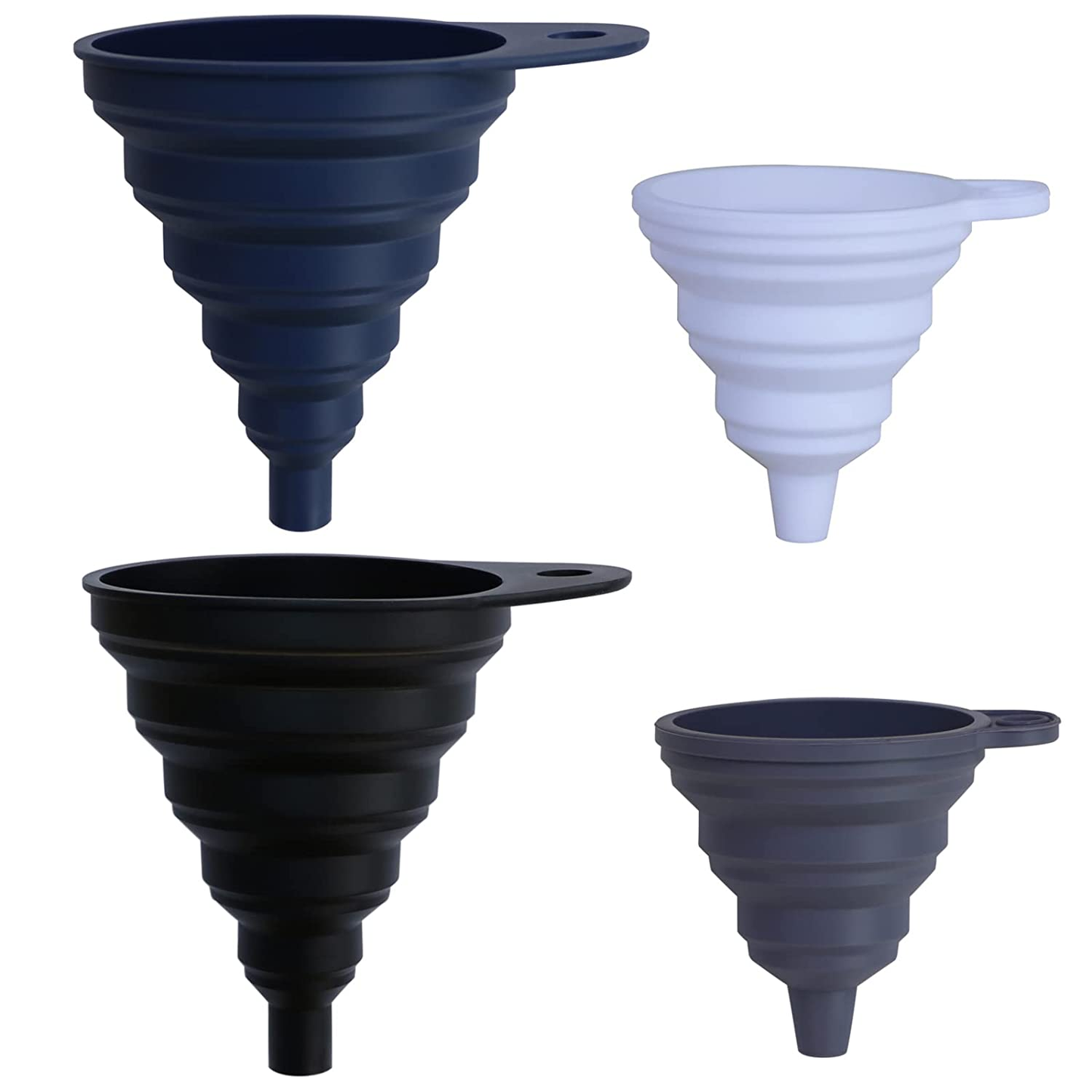 Collapsible Funnels for Kitchen Use, Mini Small Medium and Large 4 Foldable Funnel Sets for Filling Bottles Canning and Jar, Food Kitchen Items, BPA Free, Heat Resistant