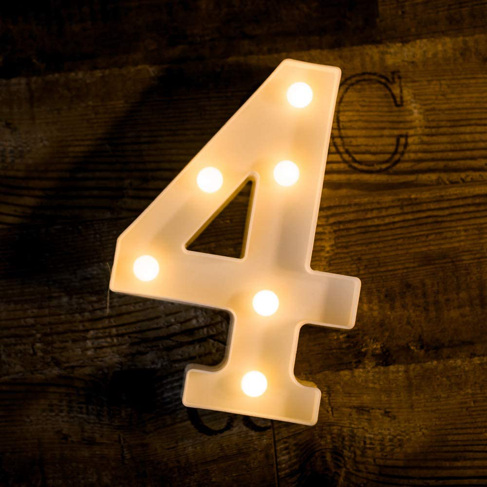 Foaky Decorative Led Light Up Number, Light Up Number Sign for Night Light Wedding Birthday Party Christmas Home Bar Decoration Number(4)
