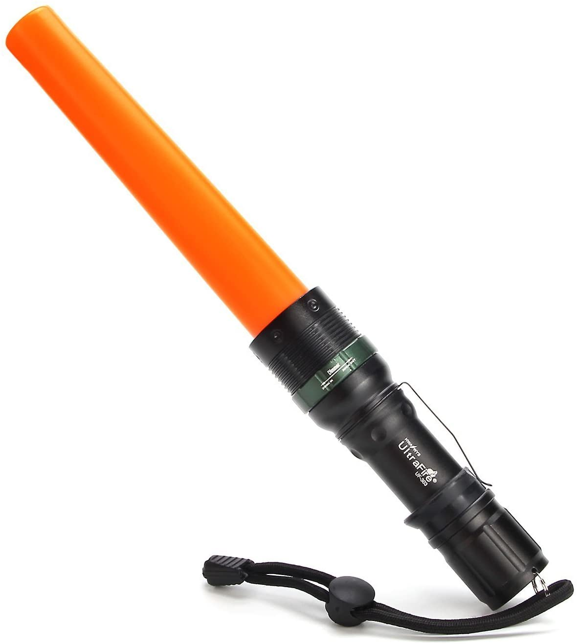 11-Inch Signal Traffic Wand LED Flashlight with Strobe Mode, Wrist Strap Lanyard, 250 Lumens, Orange Finish