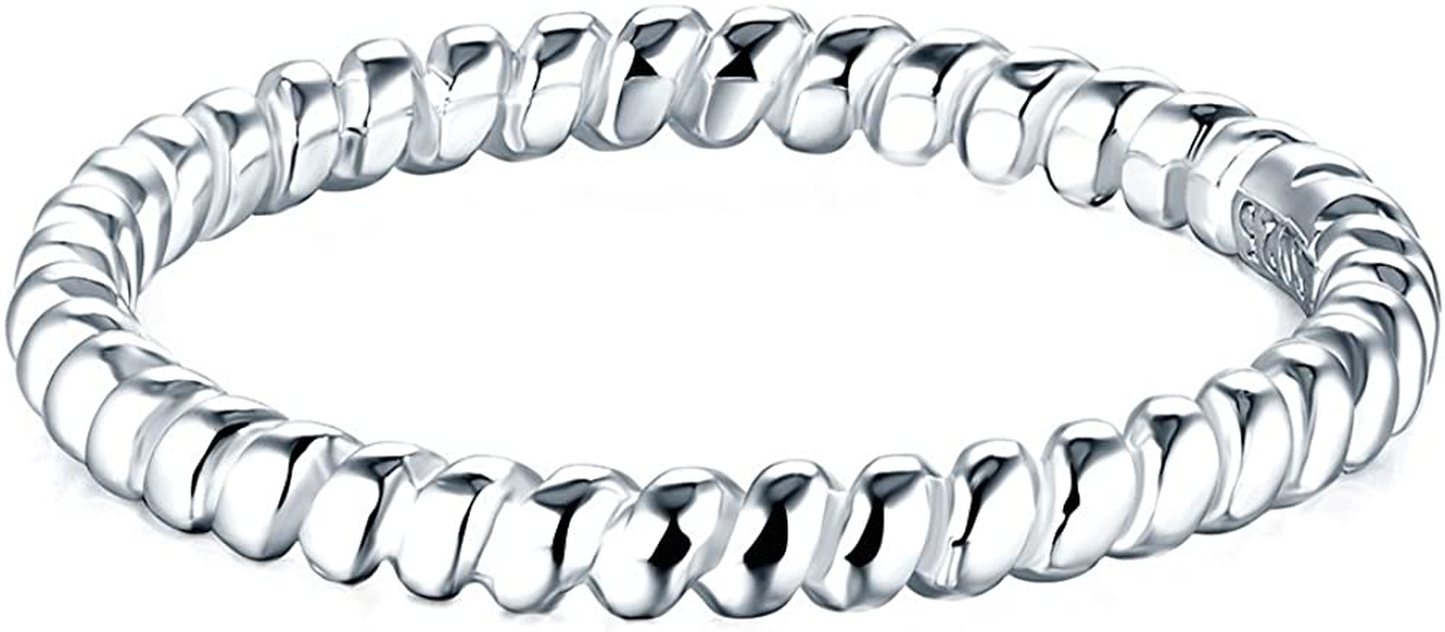 925 Sterling Silver Ring, BORUO Twisted Eternity Band Stackable Rings 2Mm Size 4-12