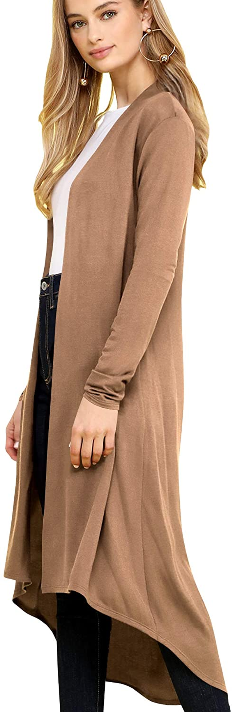 Lock and Love Women'S Casual Long Open Front Drape Lightweight Duster High Low Hem Maxi Long Sleeve Cardigan