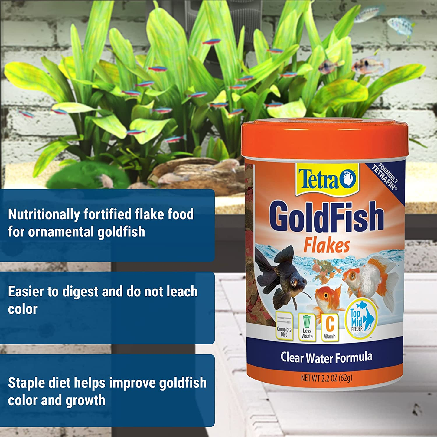 Tetra Goldfish Flakes 2.2 Ounces, Balanced Diet, Clear Water Formula