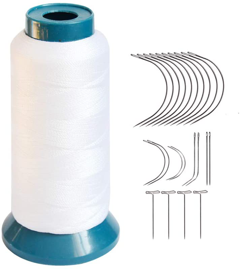 Weaving Thread High Strength Polyster Thread Size 210 D with 12 pcs of 9cm-C Type Needles/Curved hair Needles for Sew