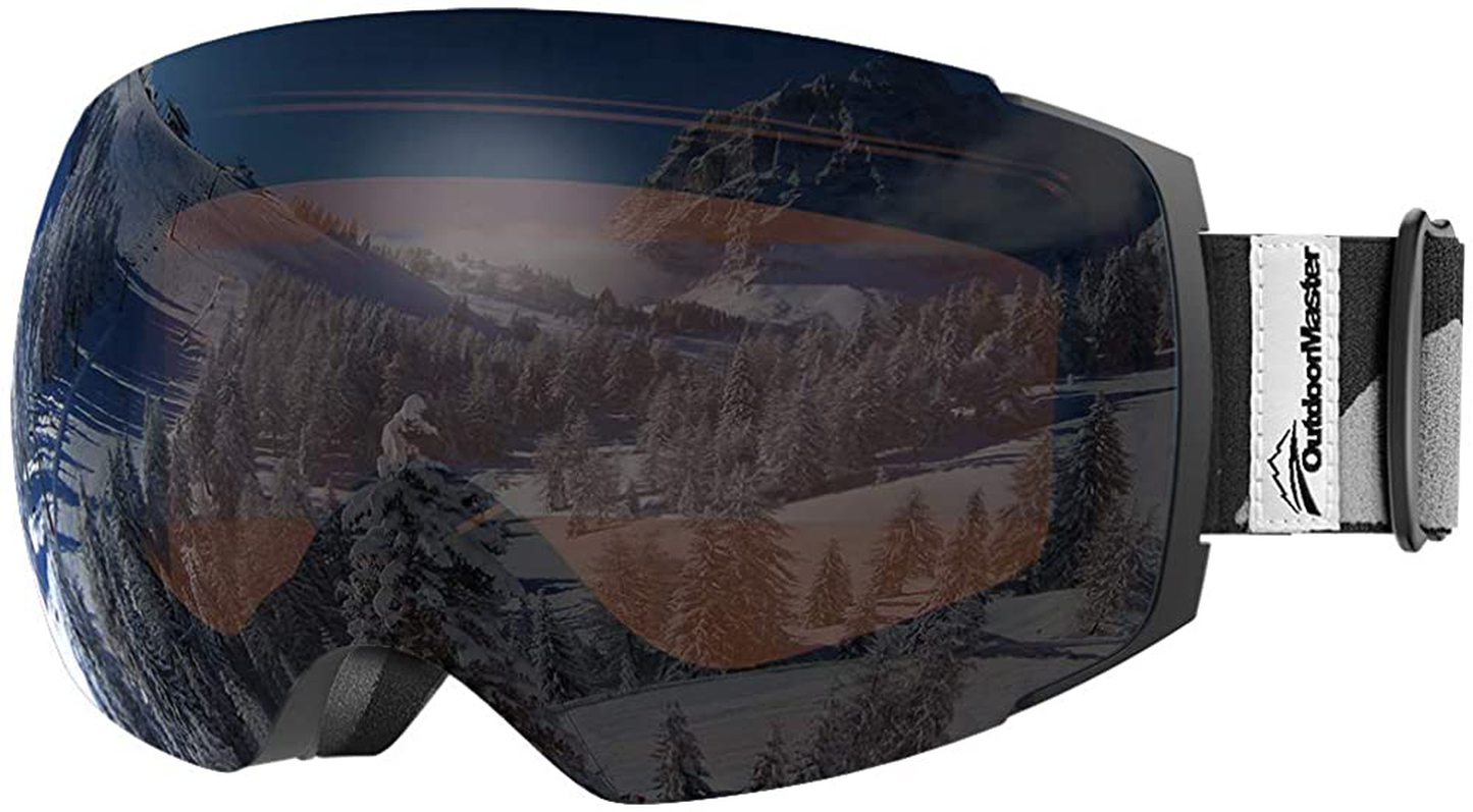 Outdoormaster Ski Goggles PRO - Frameless, Interchangeable Lens 100% UV400 Protection Snow Goggles for Men & Women