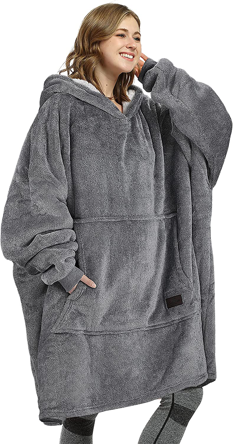 Catalonia Oversized Wearable Blanket Hoodie Sweatshirt, Comfortable Sherpa Lounging Pullover for Adults Men Women Teenagers Wife Girlfriend