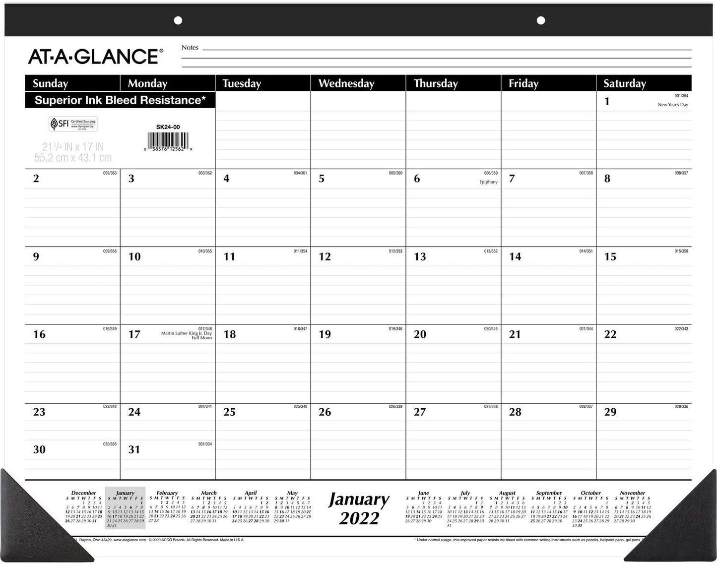 2022 Desk Calendars by AT-A-GLANCE, Monthly Desk Pads, 21-3/4" X 17", Standard, Ruled Blocks, 3 Pack (AZSK2400)