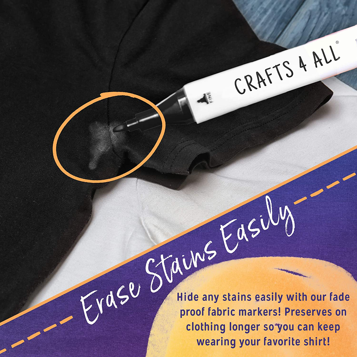 Crafts 4 ALL Permanent Fabric Marker Laundry Marker Non Bleed Dual Tip 2 Pack BLACK