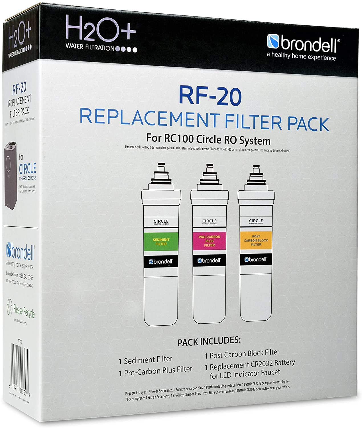 Brondell H2O+ Circle Sediment and Carbon Replacement Filter Pack (RF-20)