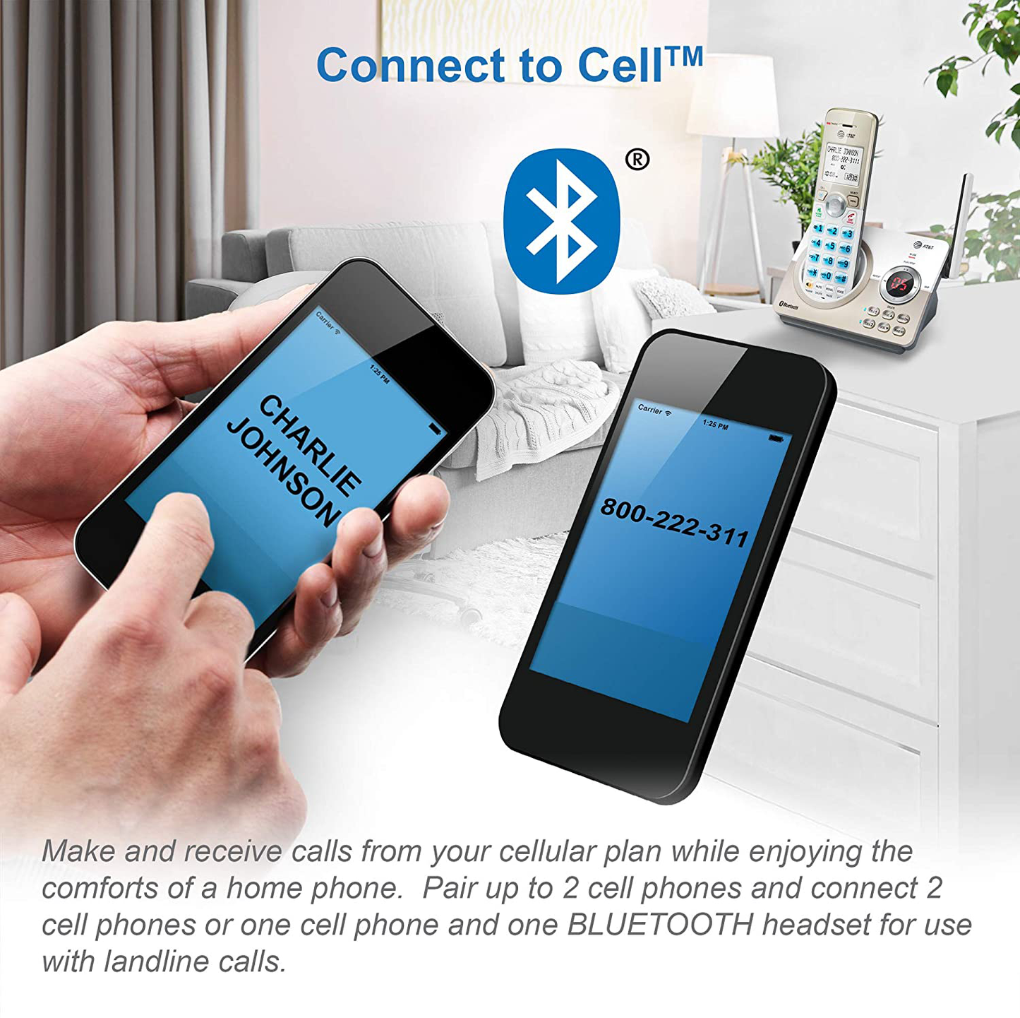 AT&T DL72219 DECT 6.0 Cordless Phone for Home with Connect to Cell, Call Blocking, 1.8" Backlit Screen, Big Buttons, intercom, and Unsurpassed Range Set