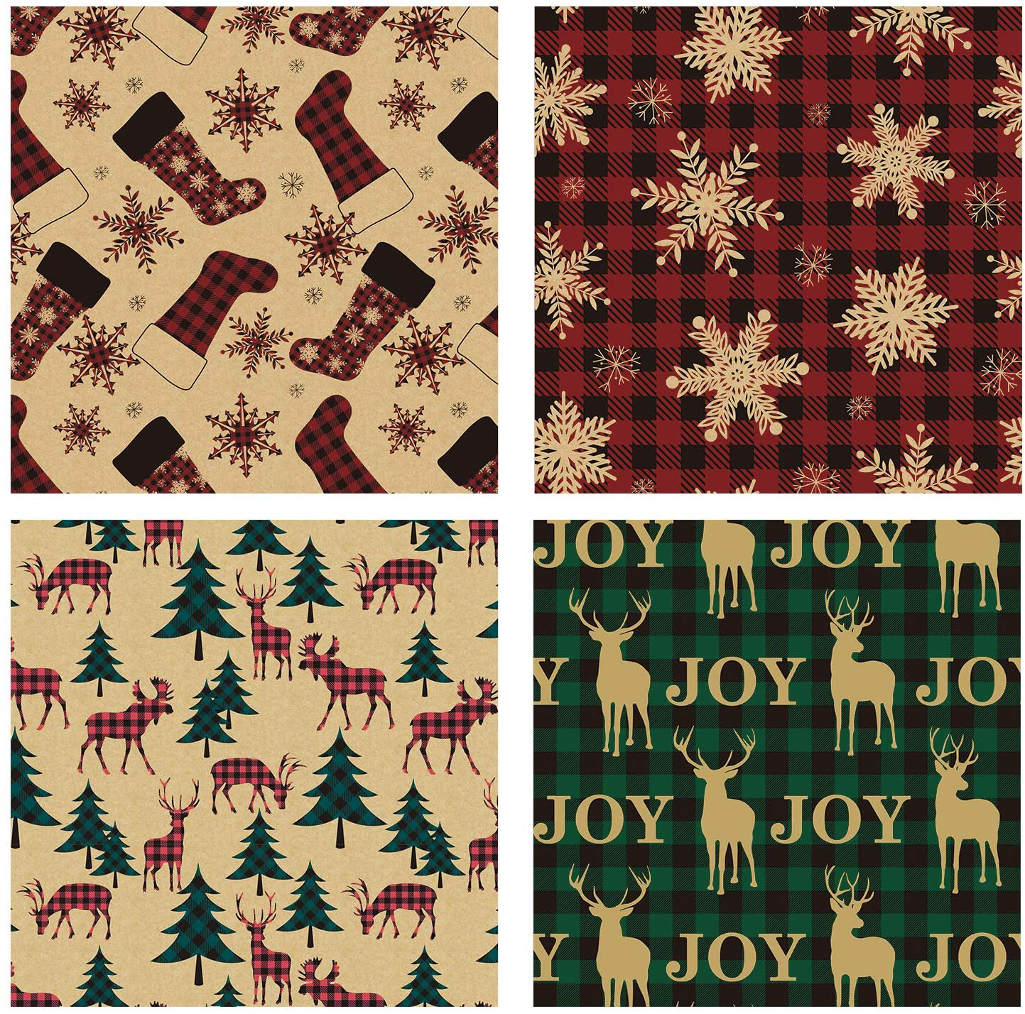 RUSPEPA Christmas Wrapping Paper, Kraft Paper - 4 Rolls - 30 Inches X 10 Feet per Roll