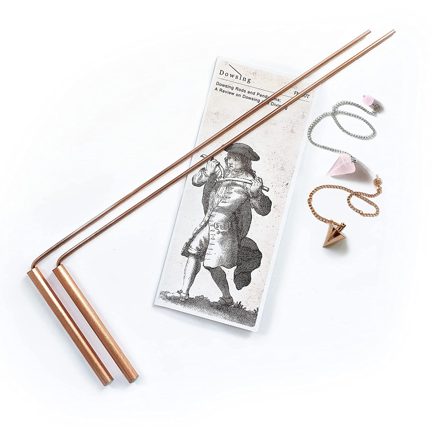 Dowsing Rods Copper - Made in USA - 99% Pure Copper - Water Divining, Energy Healing, Paranormal, Gold, Yes No Questions. Instructions and Bonus Pendulum - 5x13 Inch Non-Toxic