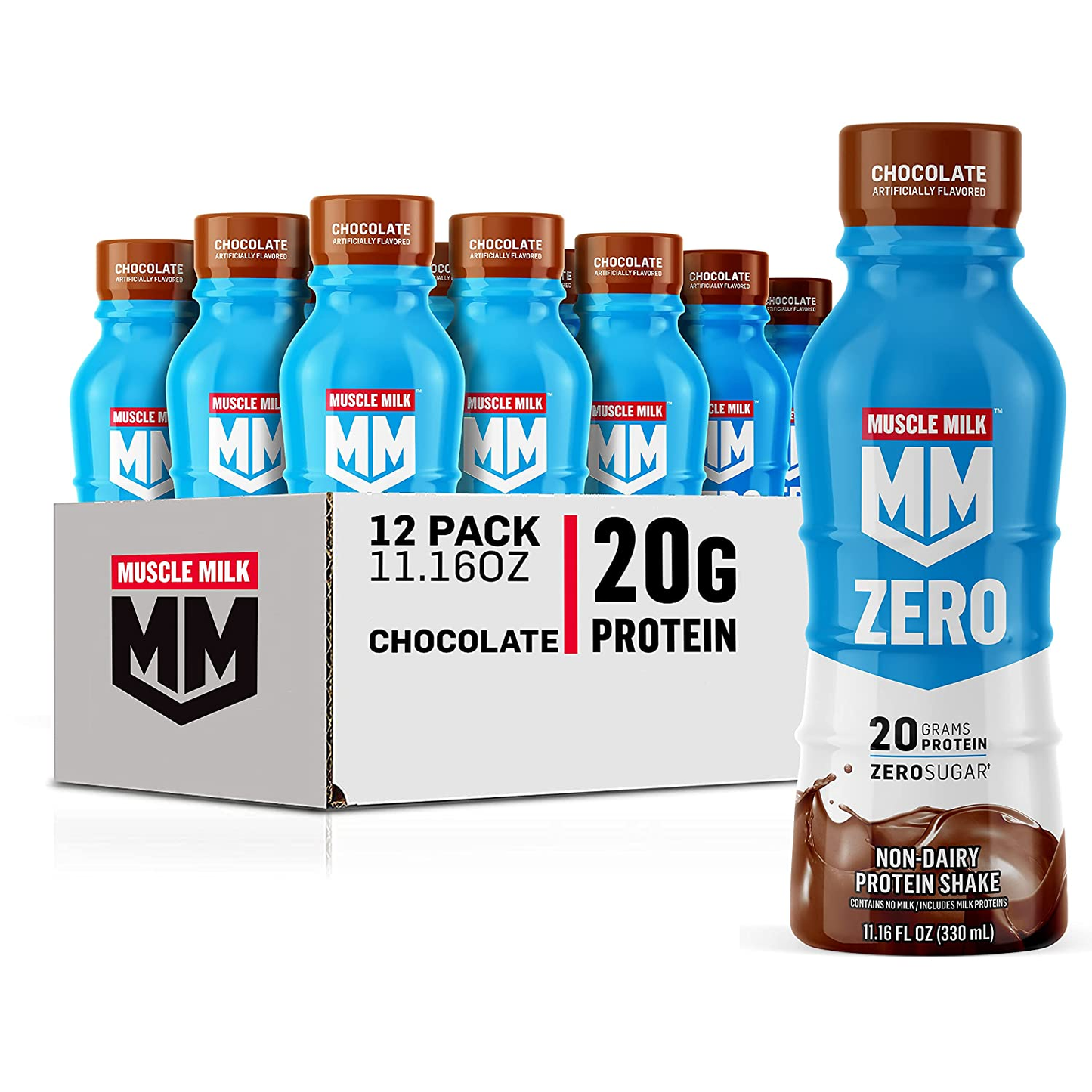 Muscle Milk Zero Protein Shake, Vanilla Crème, 11.16 Fl Oz Bottle, 12 Pack, 20G Protein, Zero Sugar, 100 Calories, Calcium, Vitamins A, C & D, 4G Fiber, Energizing Snack, Workout Recovery, Packaging May Vary