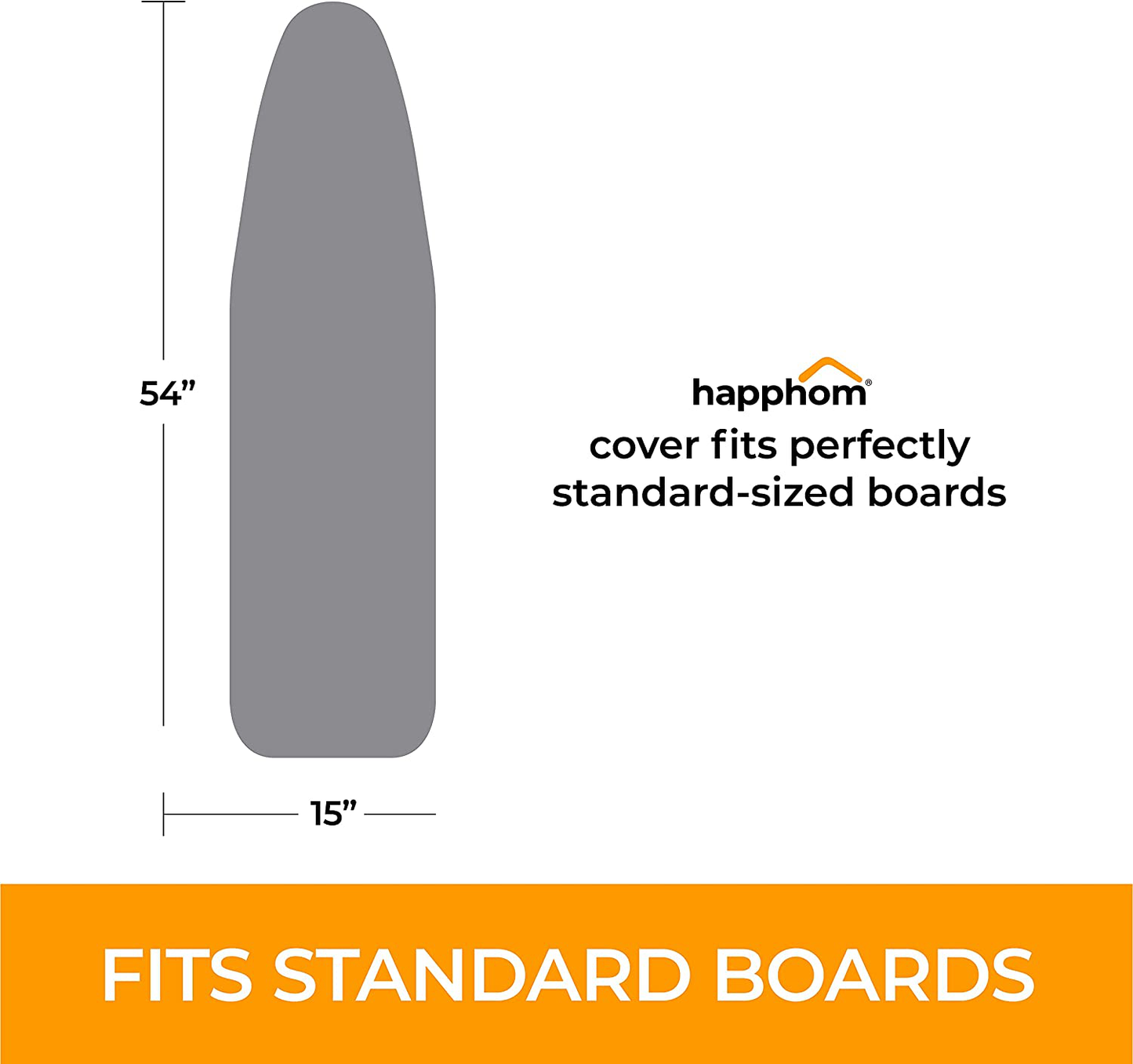 happhom Ironing Board Cover and Pad Extra Thick Heavy Duty Padded, Silver Coated Ironing Board Cover, Non Stick Scorch and Stain Resistant Standard Size 15x54 inch with Elasticized Edges (Soft Grey)