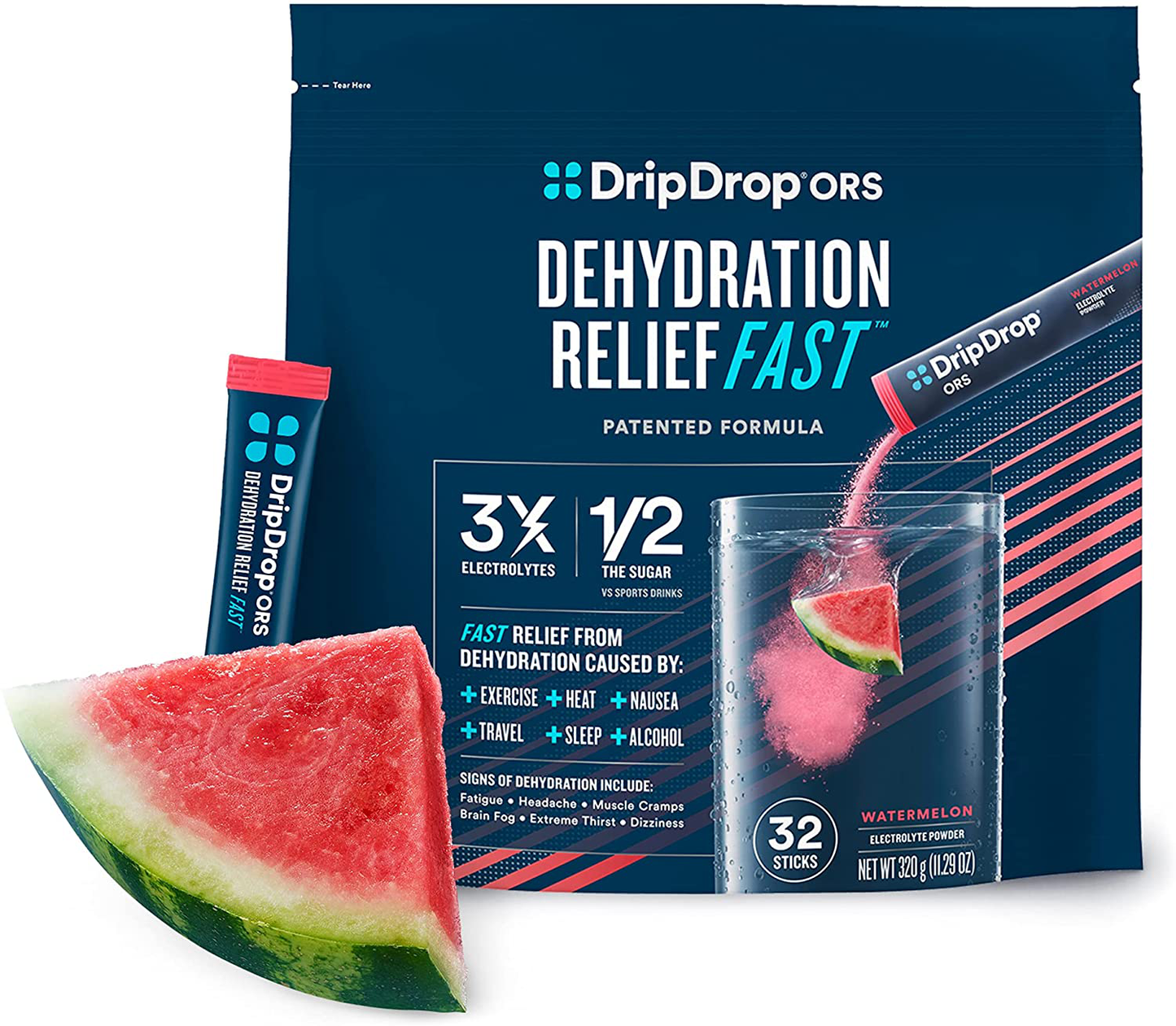 Dripdrop ORS - Electrolyte Powder for Dehydration Relief Fast - for Workout, Sweating, Heat, & Travel Recovery