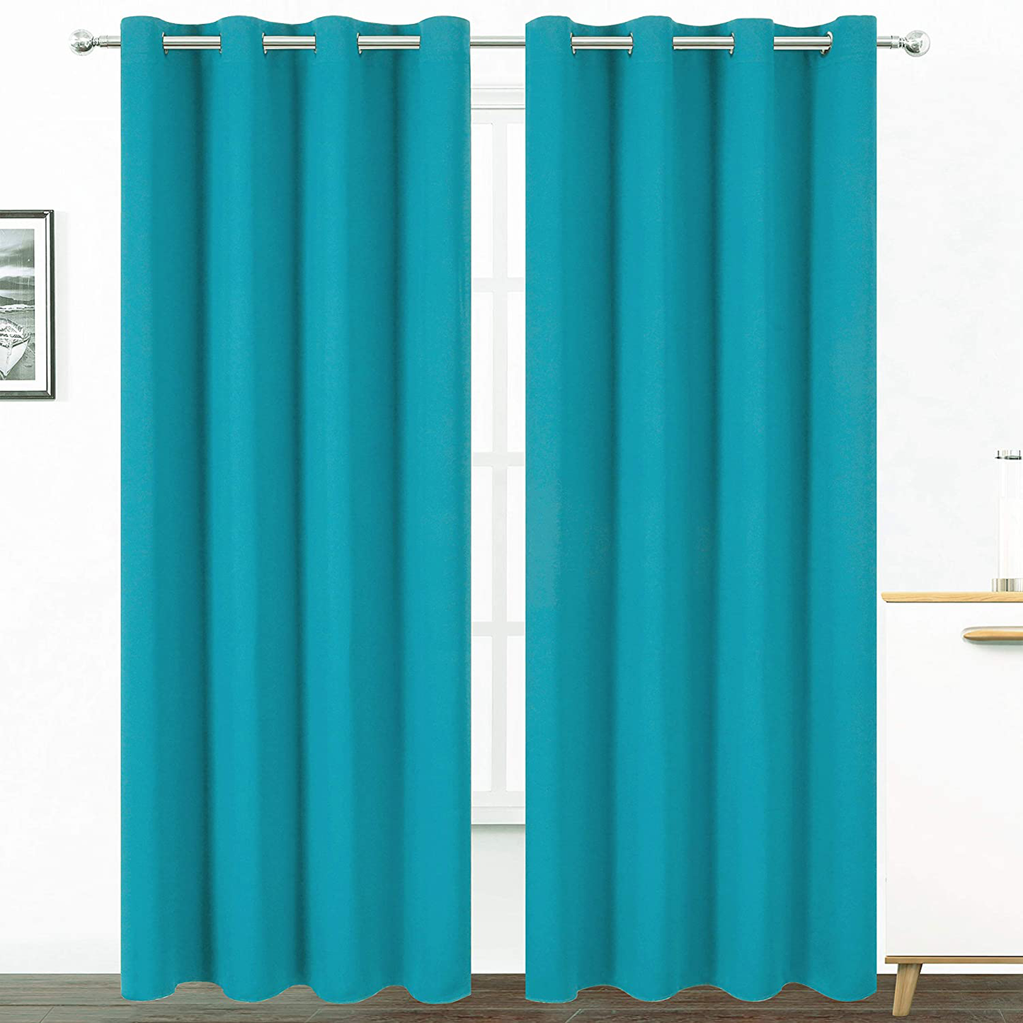 LEMOMO Teal Thermal Blackout Curtains/52 x 95 Inch/Set of 2 Panels Room Darkening Curtains for Bedroom