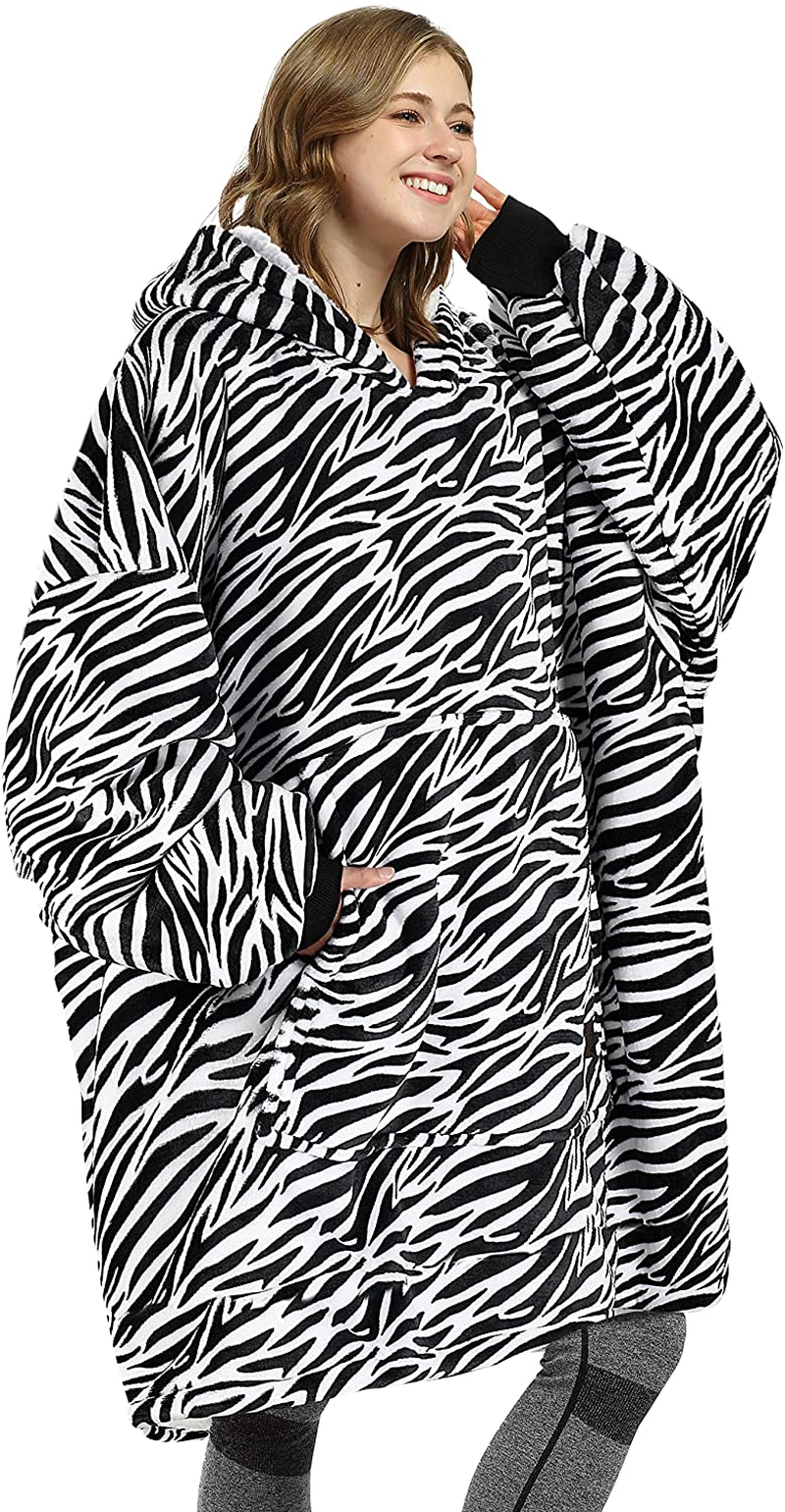 Oversized Wearable Blanket Hoodie Sweatshirt, Comfortable Sherpa Lounging Pullover for Adults