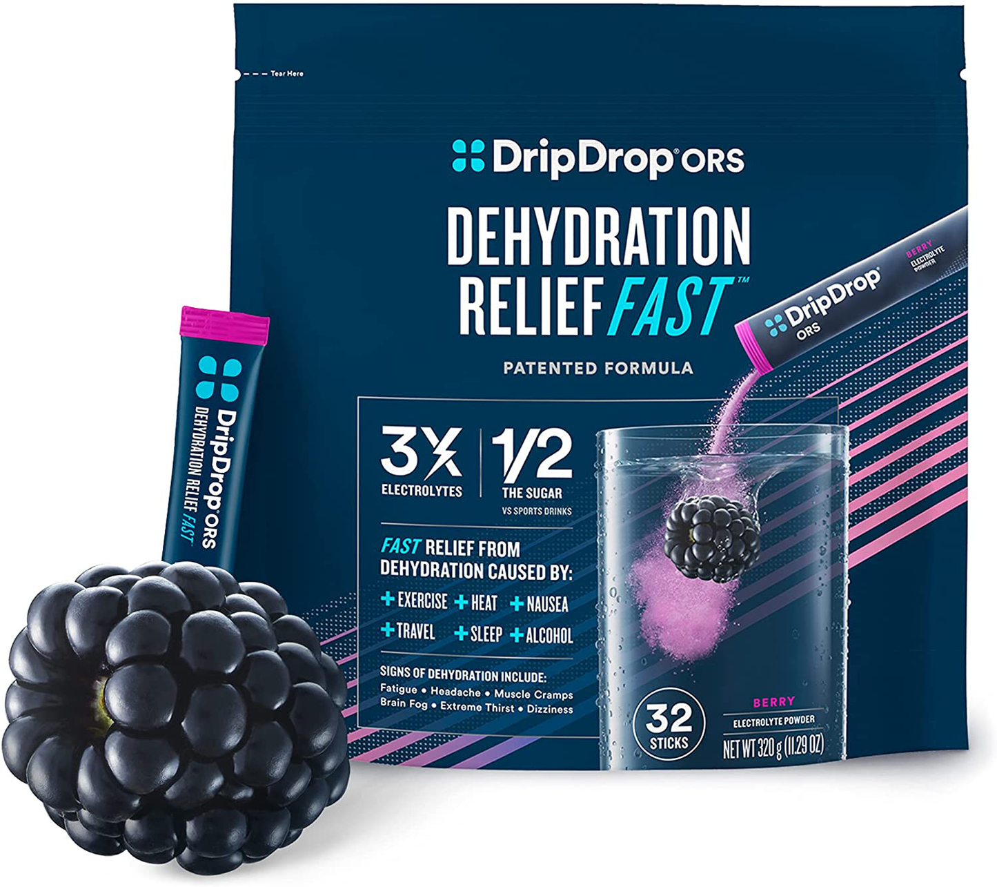 Dripdrop ORS - Electrolyte Powder for Dehydration Relief Fast - for Workout, Sweating, Heat, & Travel Recovery