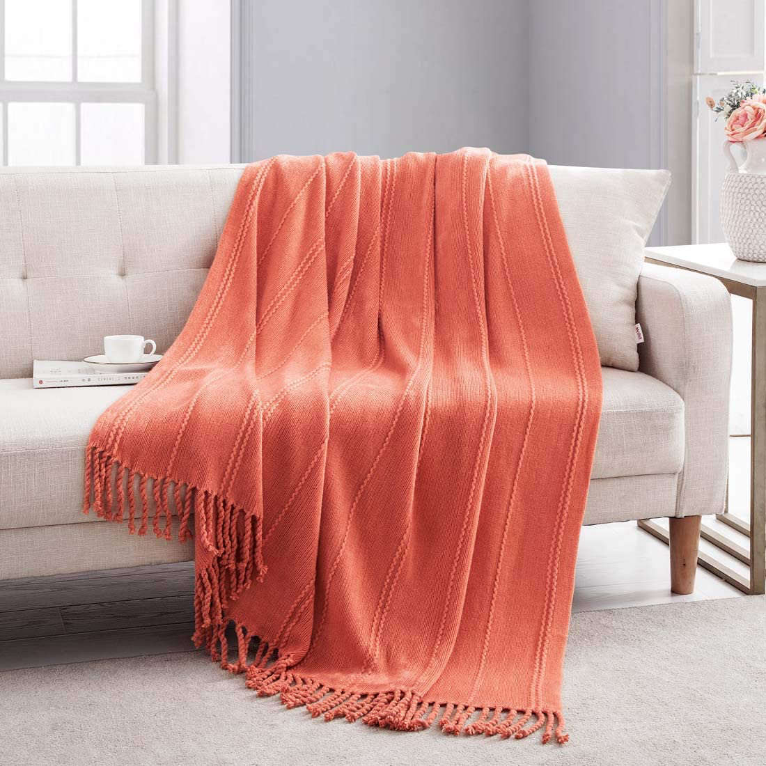 Revdomfly Knitted Throw Blanket Royal Blue Farmhouse Woven Blankets with Fringe Tassels for Couch Bed, 47" x 67", Royal Blue