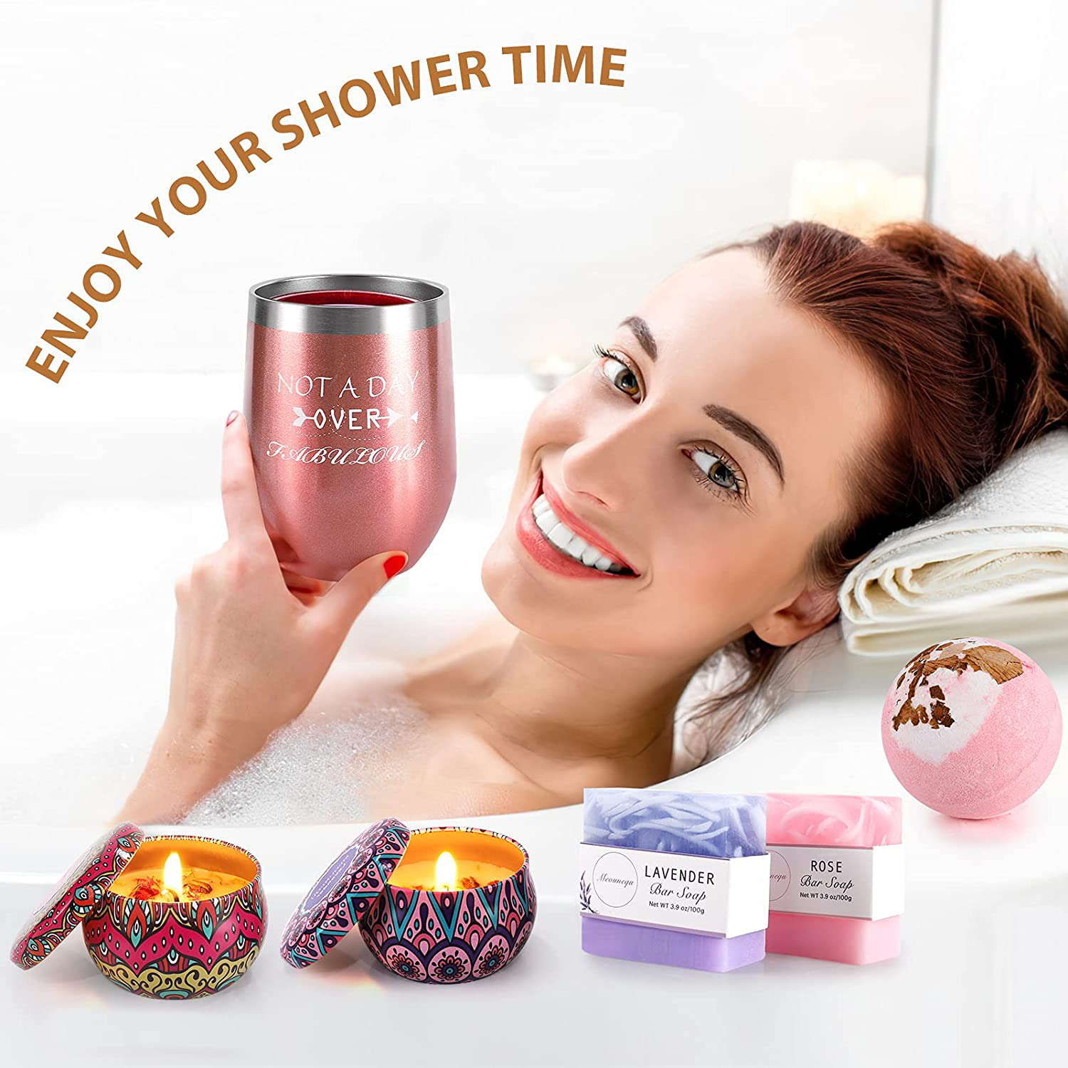 Wine Gifts for Women, Relaxing Spa Gift Baskets for Women, Wine Insulated Tumbler for Wine Lover, Stainless Steel Wine Tumbler with Lid, Christmas Birthday Gift Box for Mom Wife Sister Friends Female