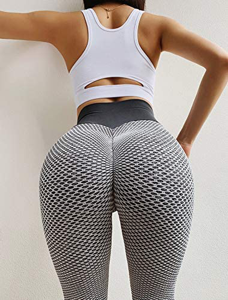 MOSHENGQI Women's Ruched Butt Lifting High Waist Yoga Pants Tummy Control Stretchy Workout Leggings Textured Booty Tights