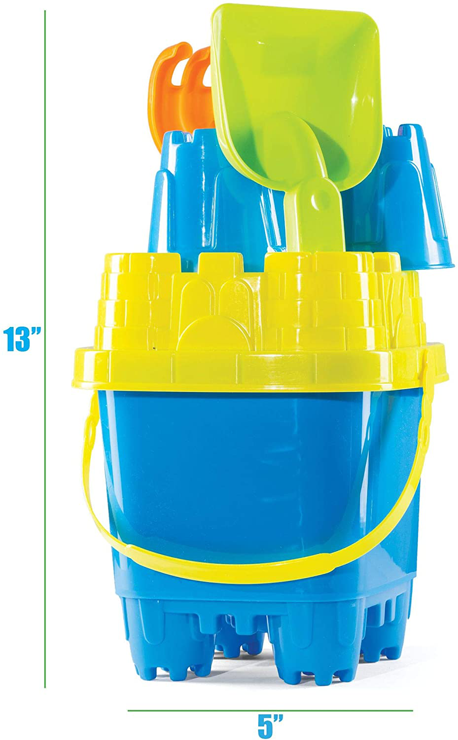 Prextex 10 Piece Beach Toys Sand Toys Set, Bucket with Sifter, Shovel, Rake, Watering Can, Animal and Castle Sand Molds