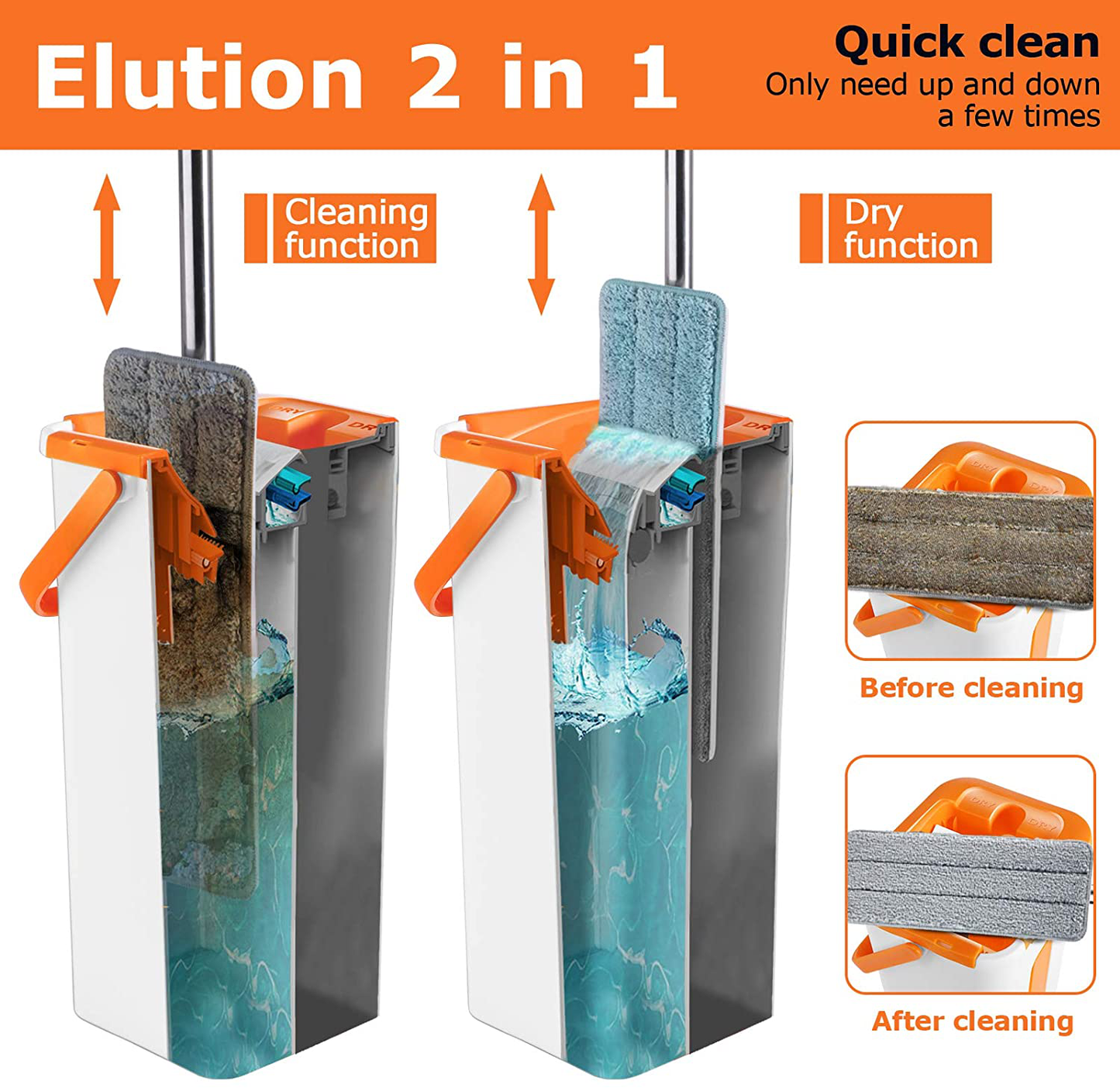 Flat Floor Mop and Bucket Set with 10 PCS Microfiber Mop Pads,Self Cleaning Squeeze Mop and Bucket System with Extended Stainless Steel Handle for Floor Cleaning