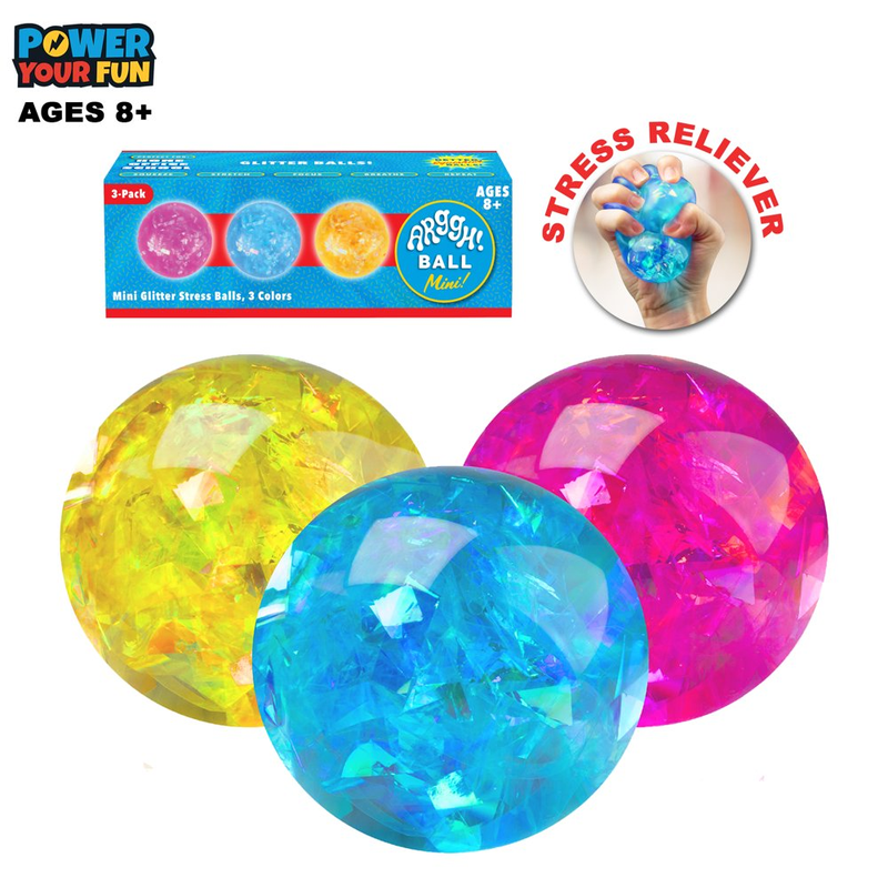 3 Pack Mini Squishy Glitter Fidget Stress Balls