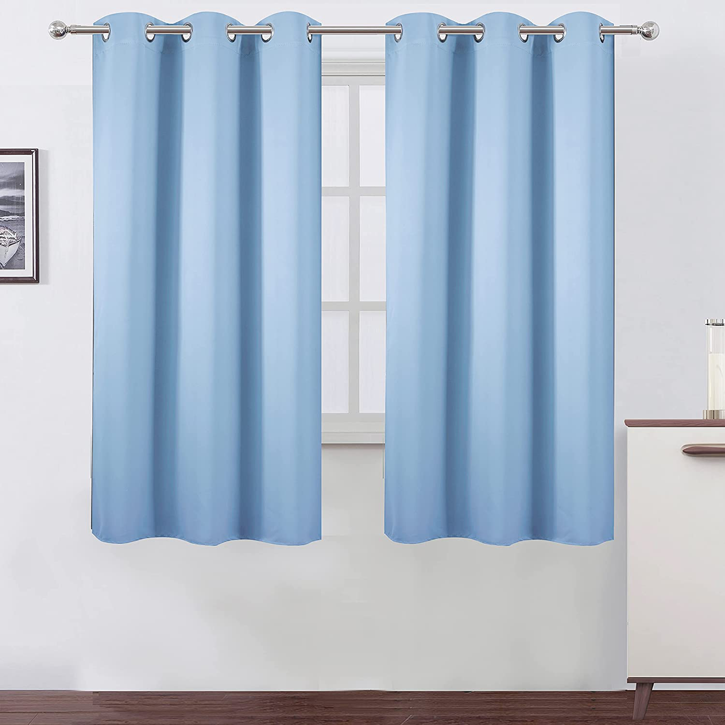 LEMOMO Sky Blue Thermal Blackout Curtains/38 x 63 Inch/Set of 2 Panels Room Darkening Curtains for Bedroom