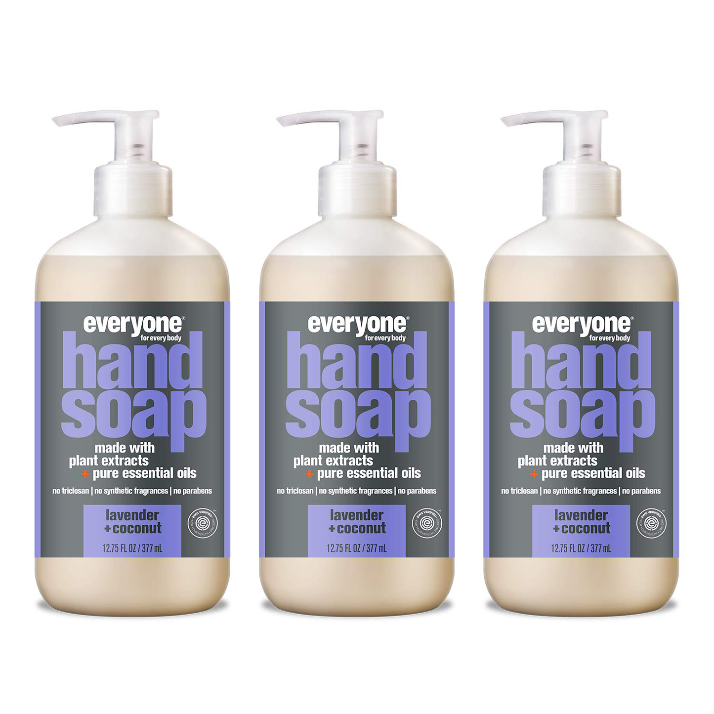 Everyone Liquid Hand Soap, Lavender and Coconut, Plant-Based Cleanser with Pure Essential Oils, 12.75 Ounce (Pack of 3) ,Packaging May Vary
