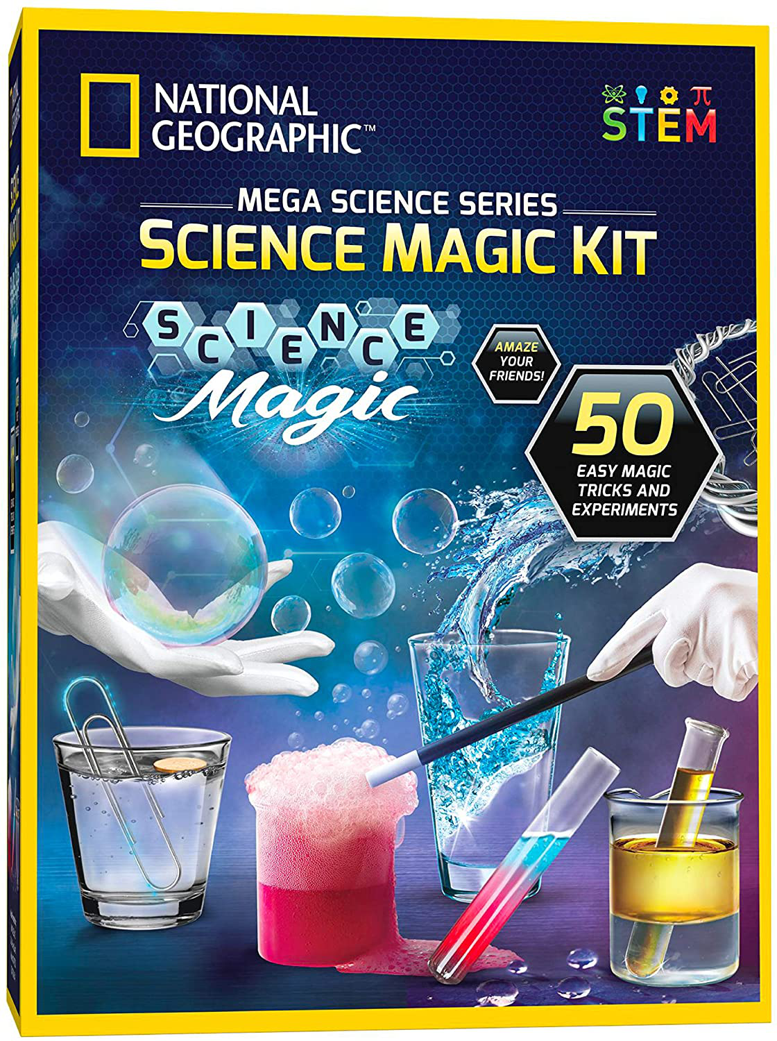 NATIONAL GEOGRAPHIC Science Magic Kit - Perform 20 Unique Experiments as Magic Tricks, Includes Magic Wand and Over 50 Pieces, Great Learning Science Kit for Boys and Girls