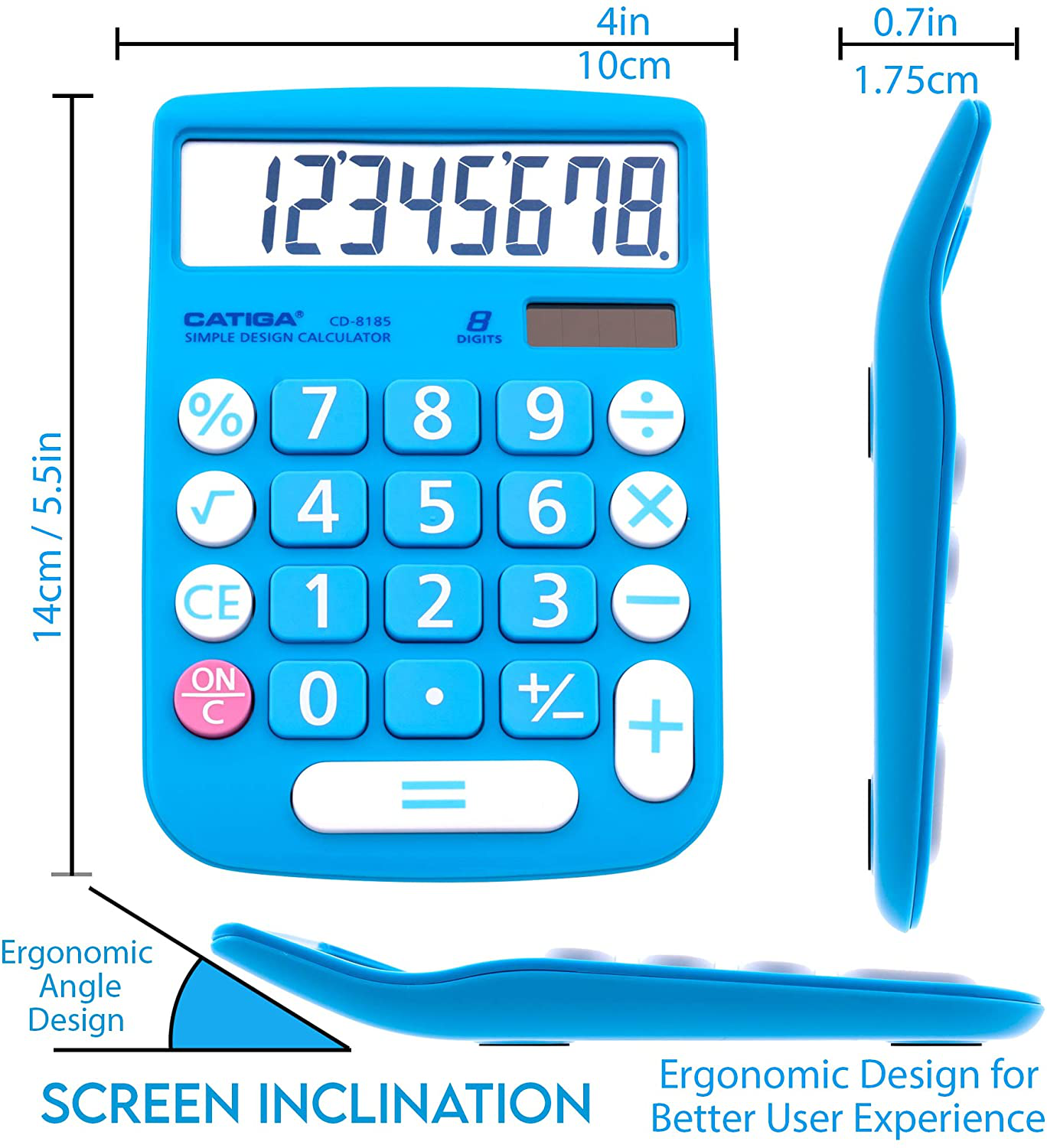 CATIGA CD-8185 Office and Home Style Calculator - 8-Digit LCD Display - Suitable for Desk and On The Move use. (Blue)