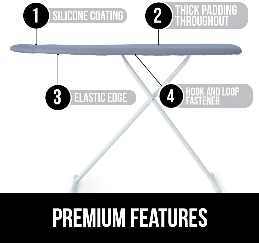 Gorilla Grip Reflective Silicone Ironing Board Cover, Resist Scorching and Staining, 15x54, Hook and Loop Fastener Straps, Pads Fit Large and Standard Boards, Elastic Edge, Thick Padding, Gray Floral