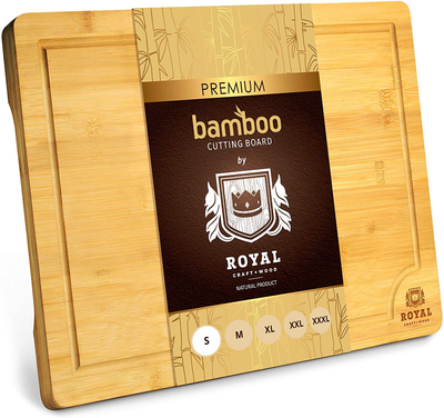Bamboo Cutting Board with Juice Groove - Kitchen Chopping Board for Meat (Butcher Block) Cheese and Vegetables | Heavy Duty Serving Tray w/Handles (Small, 12 x 8")