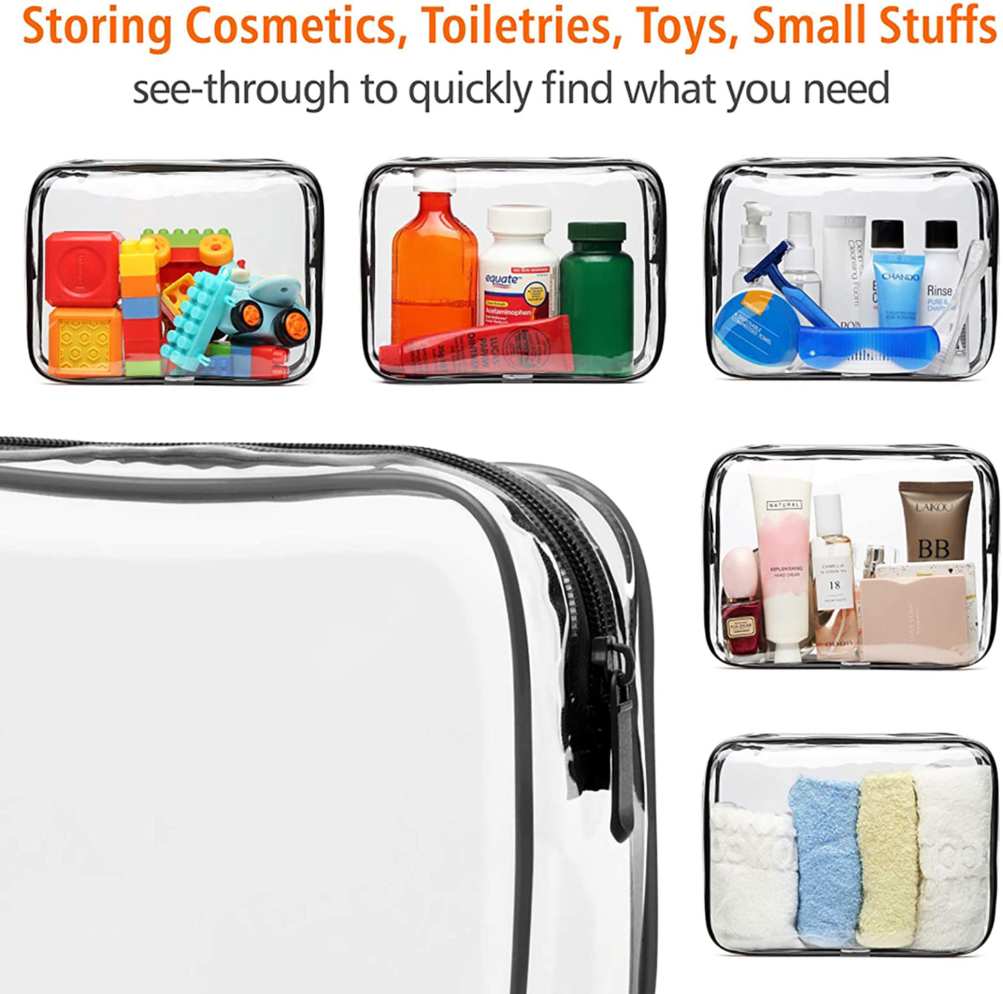 Clear Toiletry Bag, Packism 3 Pack TSA Approved Toiletry Bag Quart Size Bag, Travel Makeup Cosmetic Bag for Women Men, Carry on Airport Airline Compliant Bag