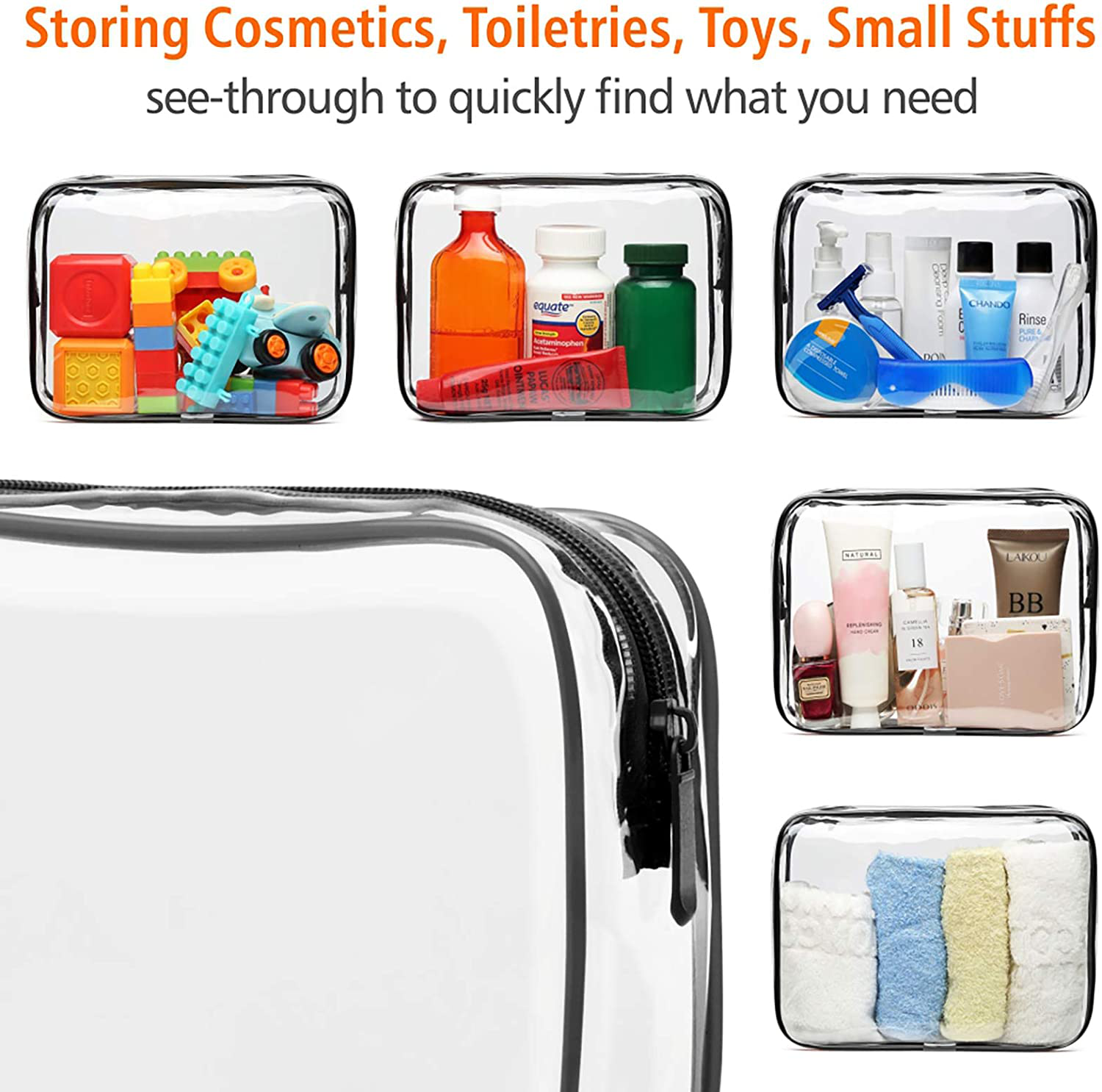 Clear Toiletry Bag, Packism 3 Pack TSA Approved Toiletry Bag Quart Size Bag, Travel Makeup Cosmetic Bag for Women Men, Carry on Airport Airline Compliant Bag